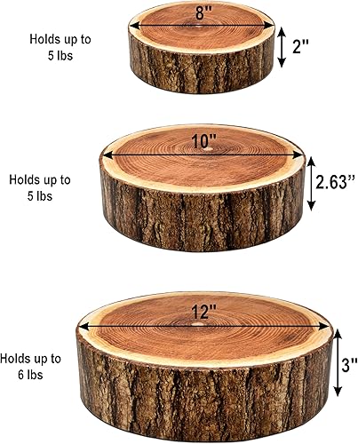 Miniatura 2 de Gift Boutique Set of 3 Cardboard Wood Look Cake Stand Holder Round Cakes Stands, 8" 10" 12" Dessert Display Cupcake Wooden Tree Slice Bark Base
