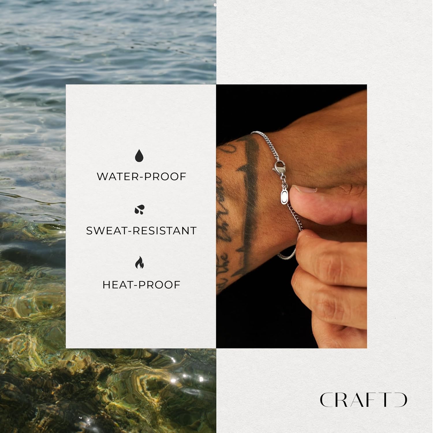 CRAFTD - Curb Link Bracelet - Waterproof, Heat & Sweat Resistant - Gifts for Men - Men's Jewelry - Size 2MM - Image 3