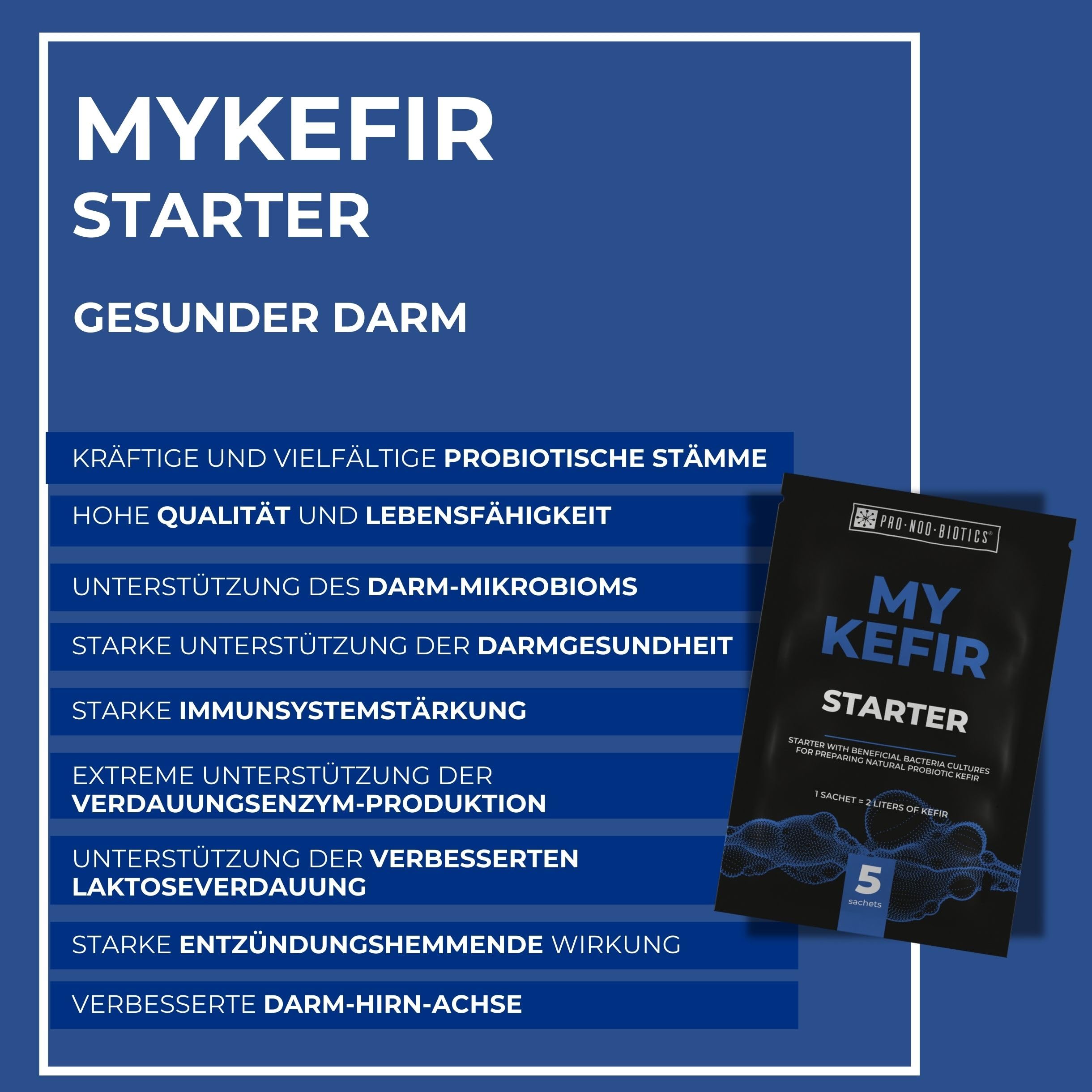 MyKefir Starter – Probiotischer Starter für hausgemachten Kefir – Mit Hohem Gehalt an Probiotischen Bakterien – 1 Beutel für 2 Liter Milch – Einfach Selbst Herzustellen