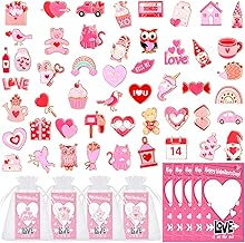 50 Sets Valentine's Day Pins Sets Valentines Gifts Bulk Valentine Enamel Brooch Pin Heart Love Gnome Cupid Lapel Brooch Pins Cute with Card Organza Bag Valentines Day Party Favors Gift