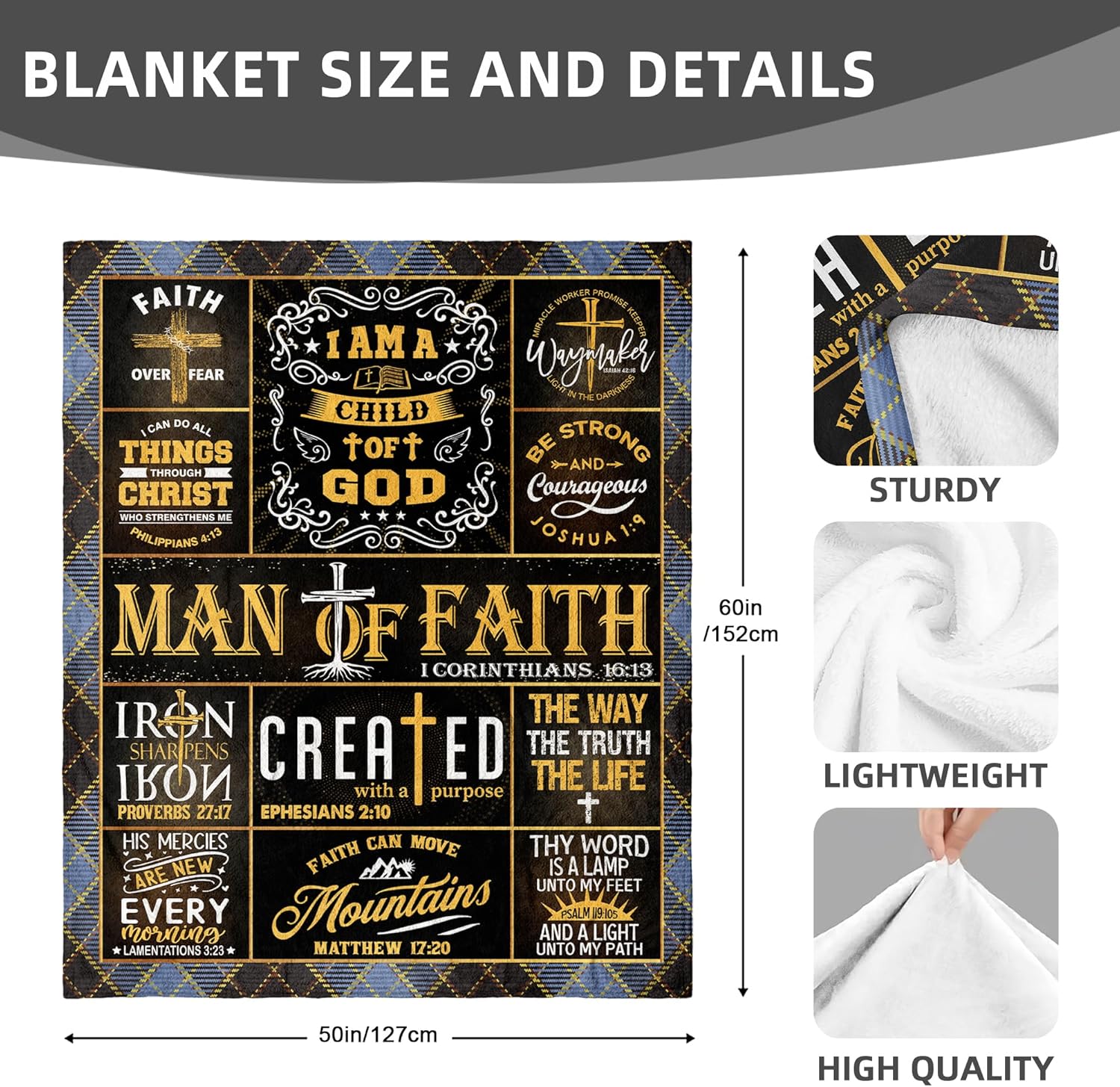 Christian Gifts for Men Blanket 60"x50", Religious Inspirational Spiritual Gifts for Men, Gift's for Christian Man, Pastor/Faith Based/Catholic/Bible Verse/Birthday Baptism/Confirmation Gift for Boys - Image 5