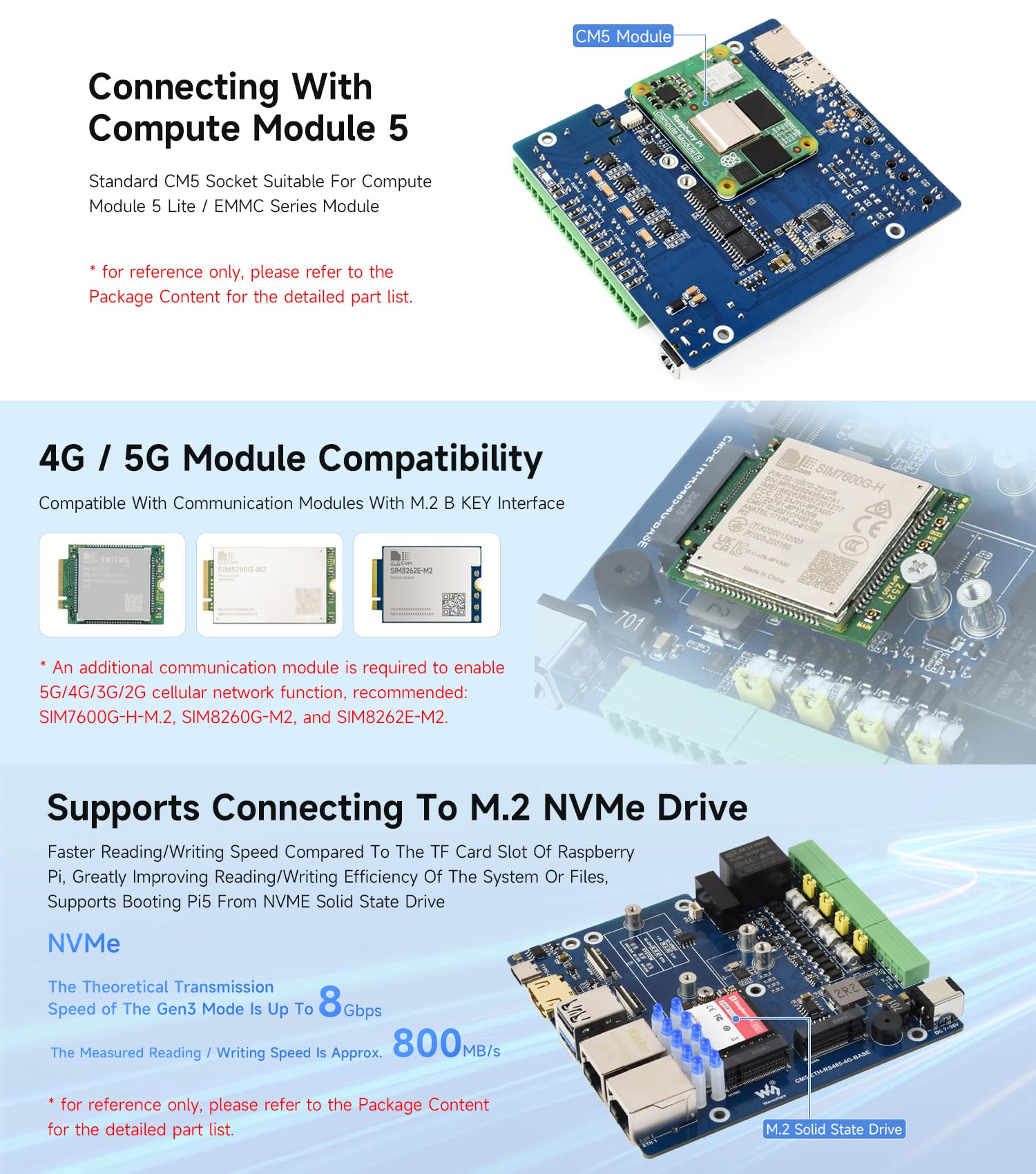 Waveshare Gigabit/2.5G Dual Ethernet Multi-Function Expansion Board Based on Raspberry Pi CM5 (NOT Included),RS485, 4G/5G Module and 4K Display Output, Board Only