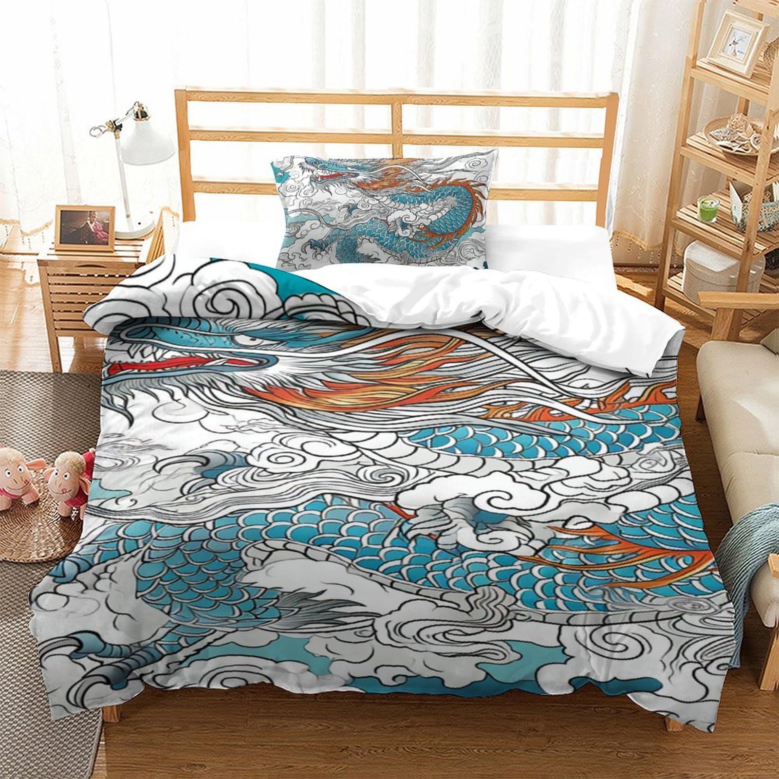 Housse de couette dragon respirante et anti-plis en microfibre ultra douce
