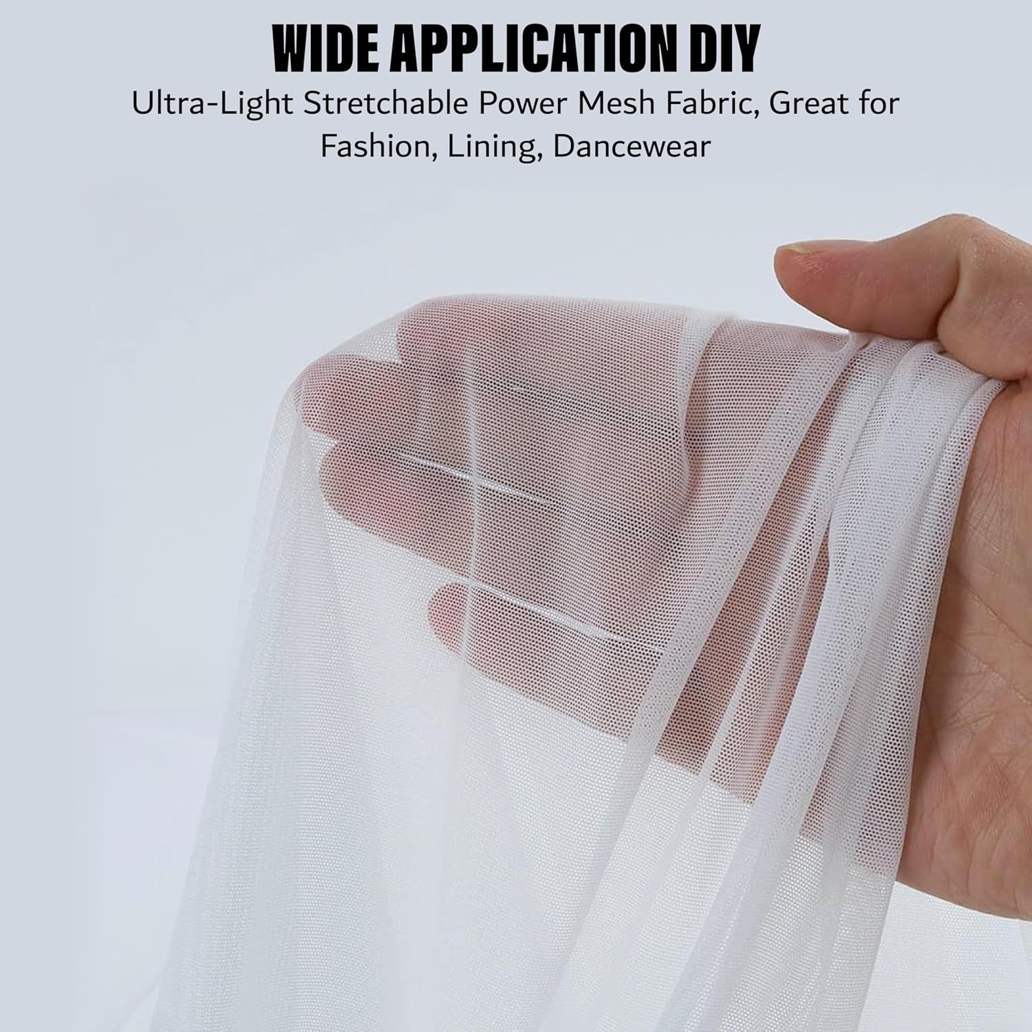 FabricLA Power Mesh Fabric Nylon Spandex - 60" Inches (150 cm) Wide - Use Mesh Fabric for Sewing, Sports Wear, Ballet, Workout Tights, Garments - Mesh Fabric by The Yard - Black, 3 Continuous Yards