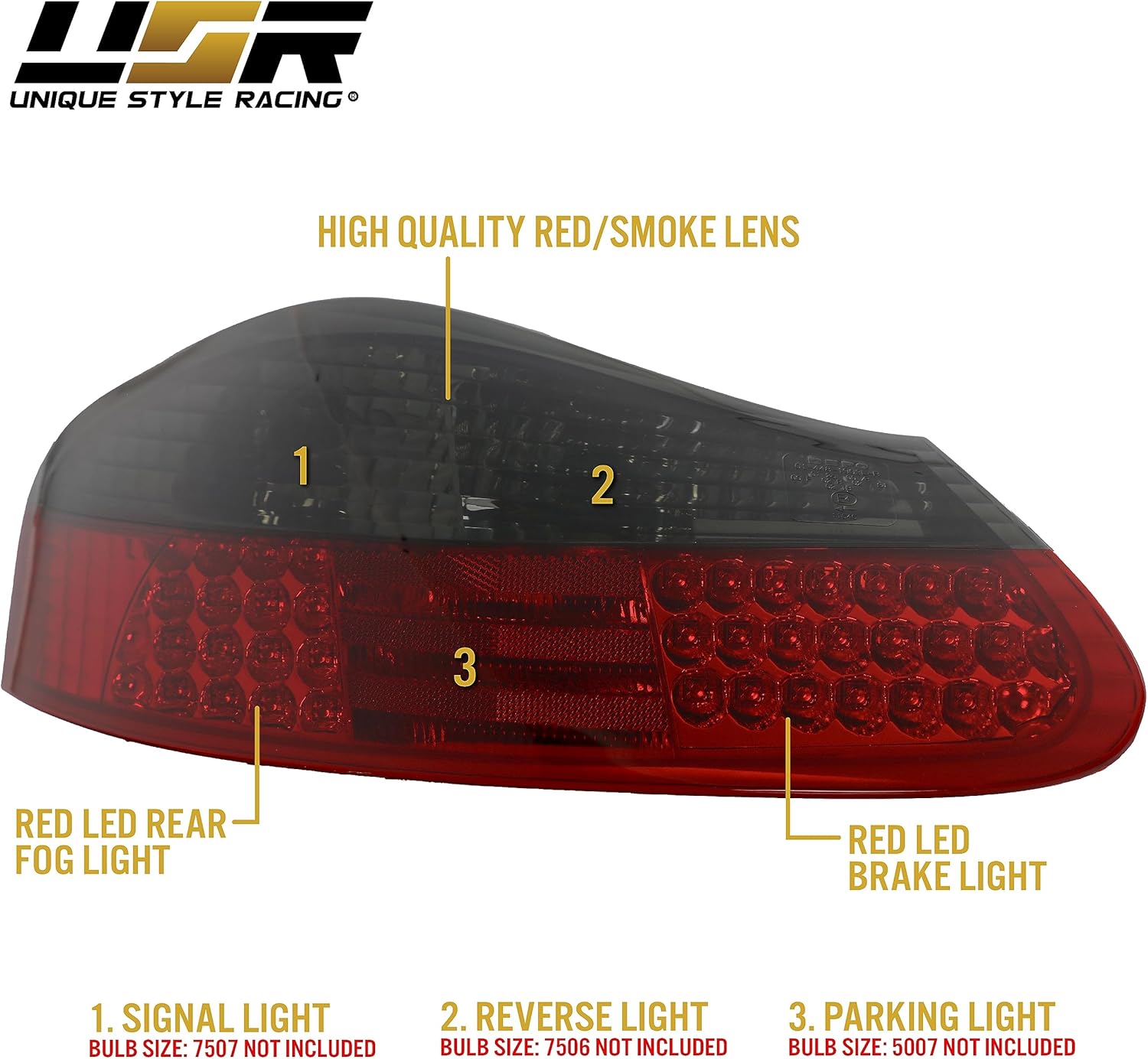 DEPO 986 LED Tail Lights - (UPGRADE) Rear Smoke LED Taillights Stop Brake Turn Signal Lamps Set (Left + Right) Compatible with 1997-2004 Porsche Boxster 986 Roadster Base and S (Red/Smoked Lens)