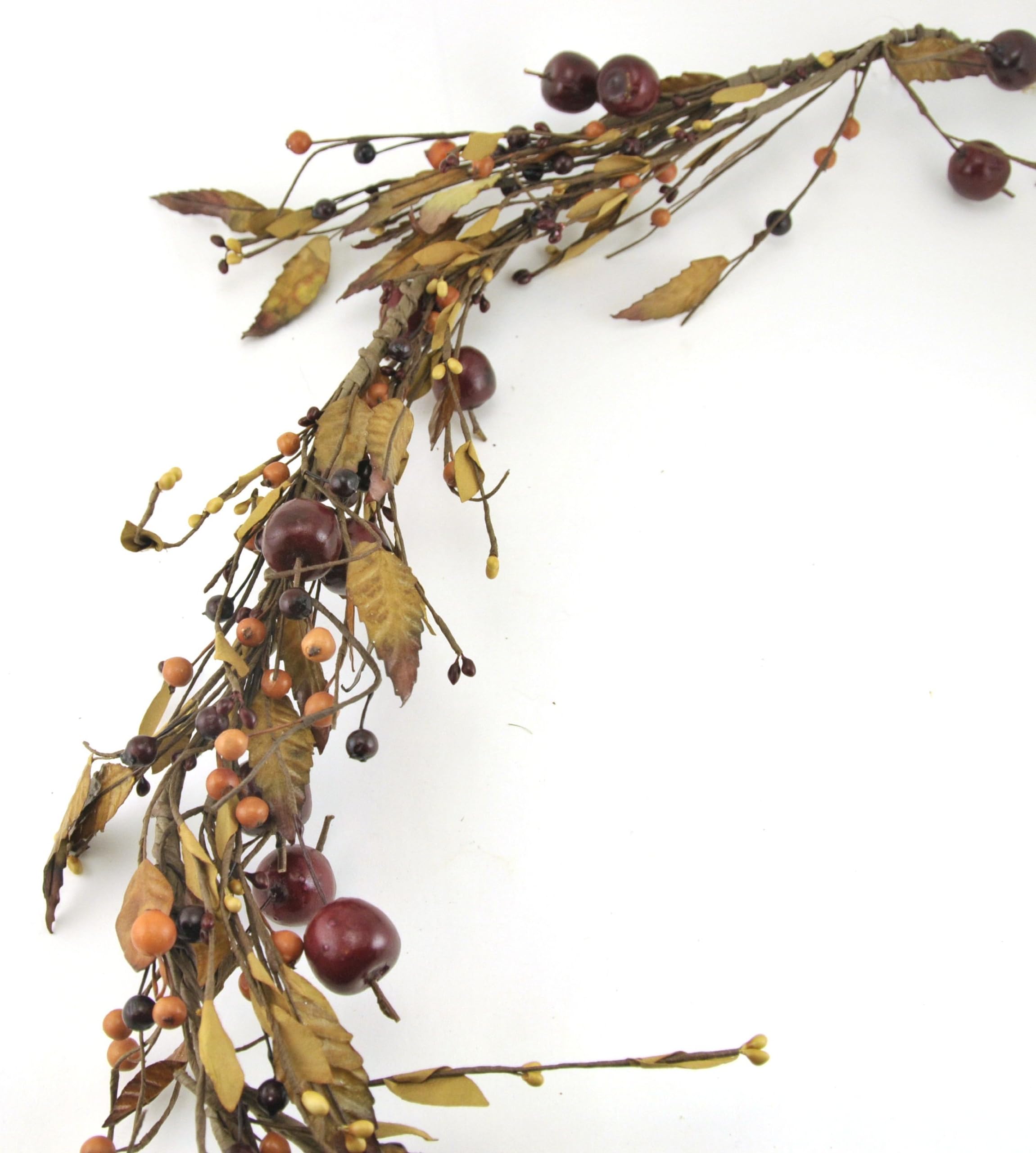 Berry Garland, 1" Crabapples, Leaves, Orange Burgundy Tan, 4-feet, Artificial
