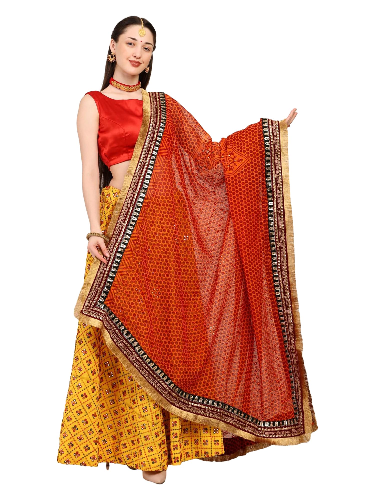 fashion & heritage - delivering ethnicity Bridal Pichoda Dupatta Uttarakhand Pichora Odni Sobhagyavati Bhava Jhalar Double Lace Chiffon Maroon Traditional Festival Wear Women Girls-picture-47