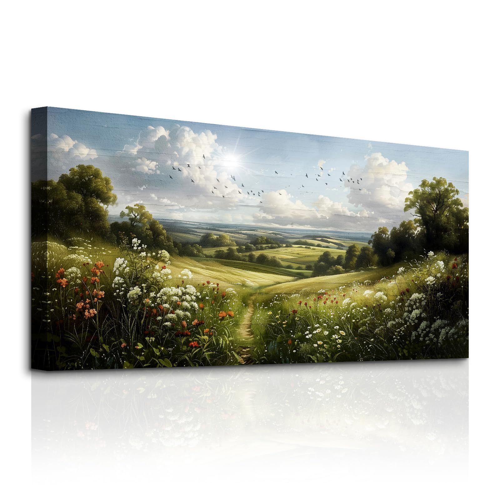 MHARTK66 Modern Canvas Wall Art Wildflowers Landscape Painting 75x150 cm