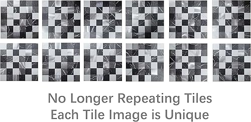 Miniatura 9 de Crystiles Medley - Azulejos de PVC y aluminio de 12 x 12 pulgadas, para despegar y pegar, mármol negro y metal cepillado, paquete de 12 unidades