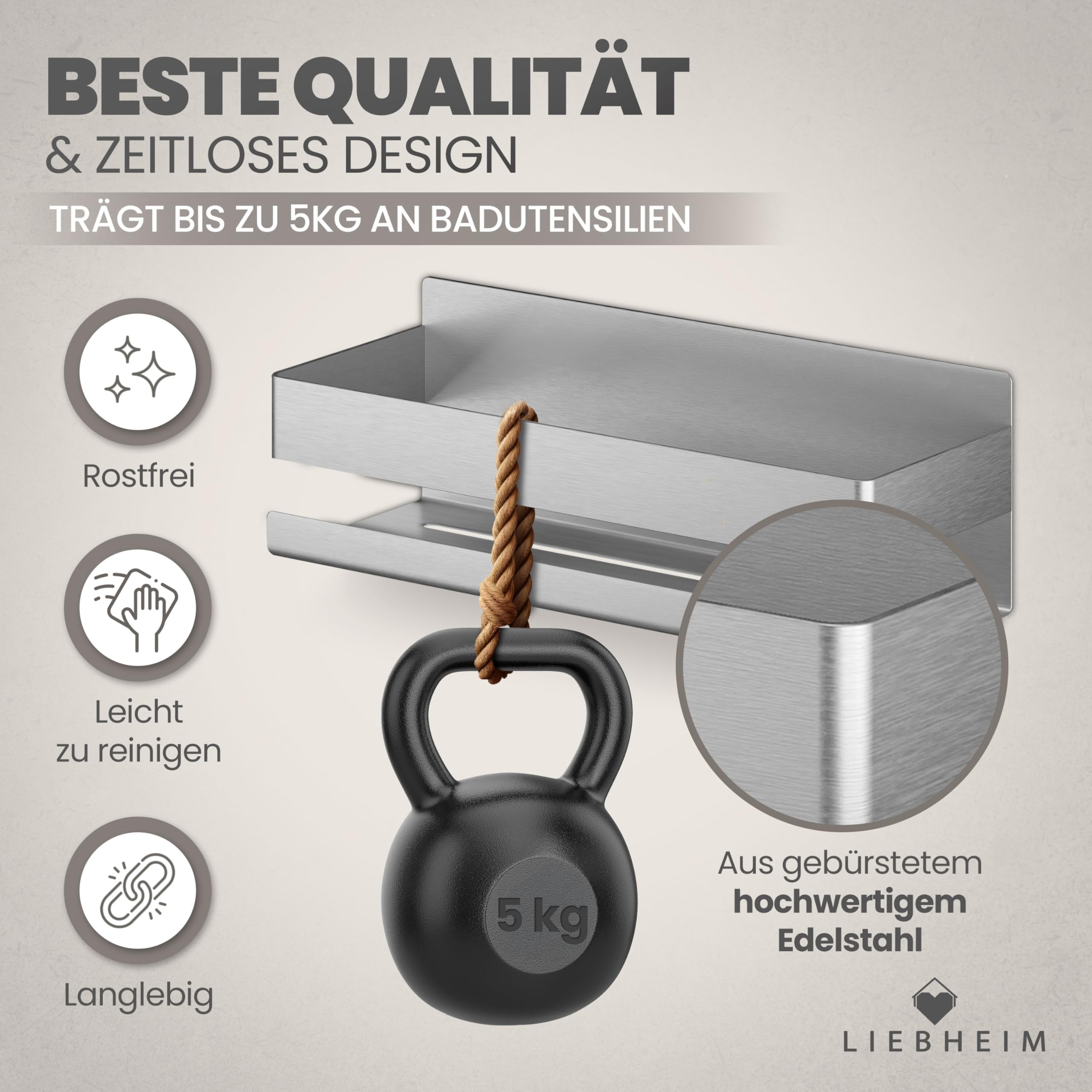 LIEBHEIM Duschablage Ohne Bohren - Badregal - Badezimmer Organizer - Duschregal - Badezimmer Regal - Duschregal Ohne Bohren - Bathroom Organizer - Bad Regal - Duschkorb - Shower Shelf
