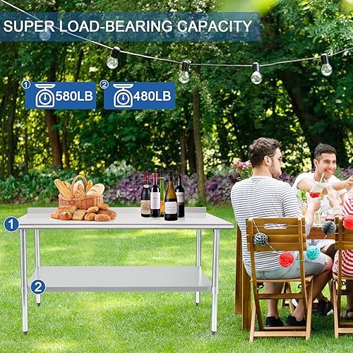 Miniatura 3 de HARDURA - Mesa de trabajo y preparación de acero inoxidable de 24 x 60 pulgadas, mesa comercial de gran resistencia NSF con estante inferior y
