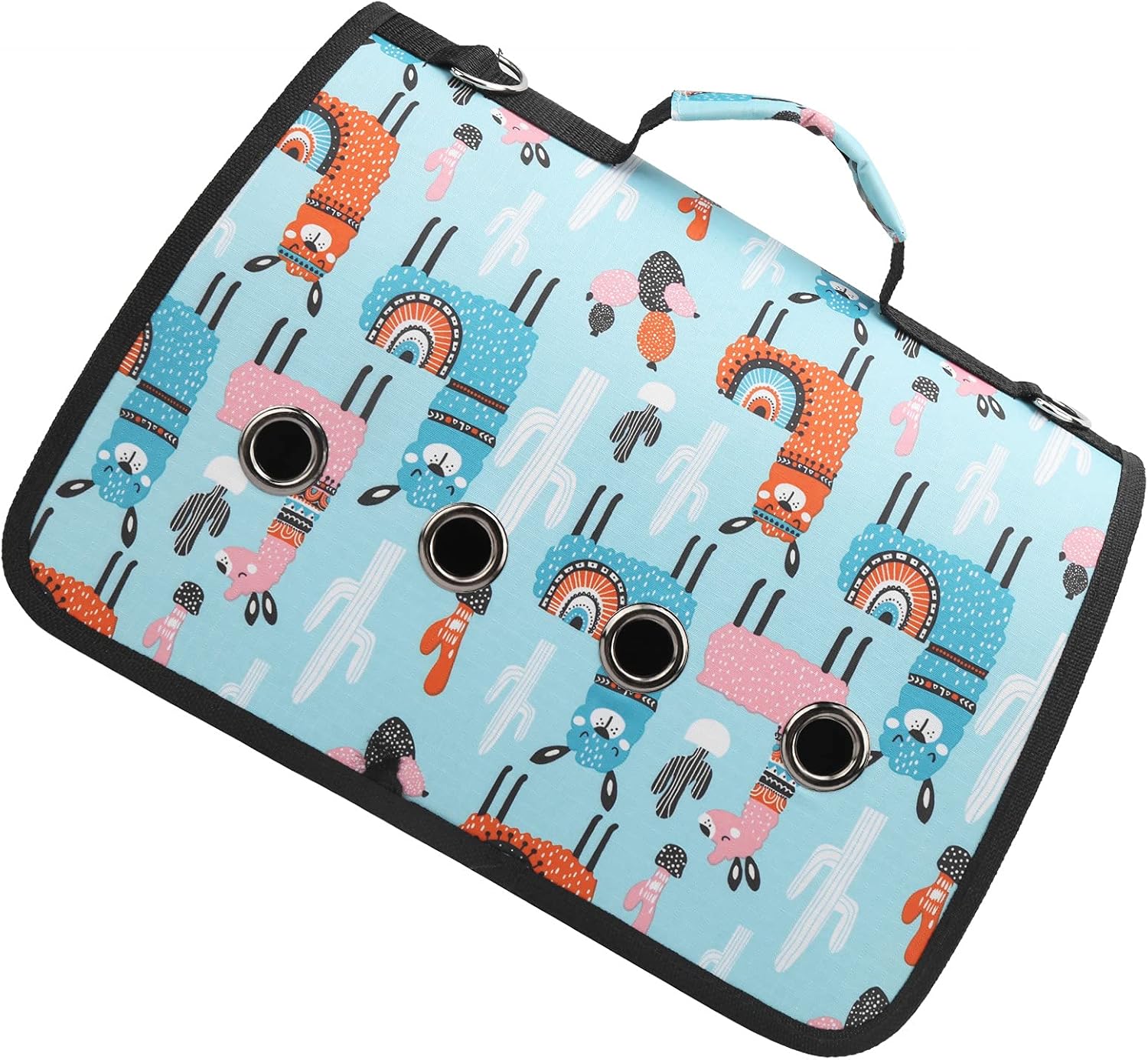 Outdoor Foldable Small Animal Shoulder Carrying Bag, Pet Carrier for Cats Puppies Dogs Rabbits, Breathable Mesh Design with 8 Hole Openings, Lightweight Oxford Material, Portable H (light blue alpaca)