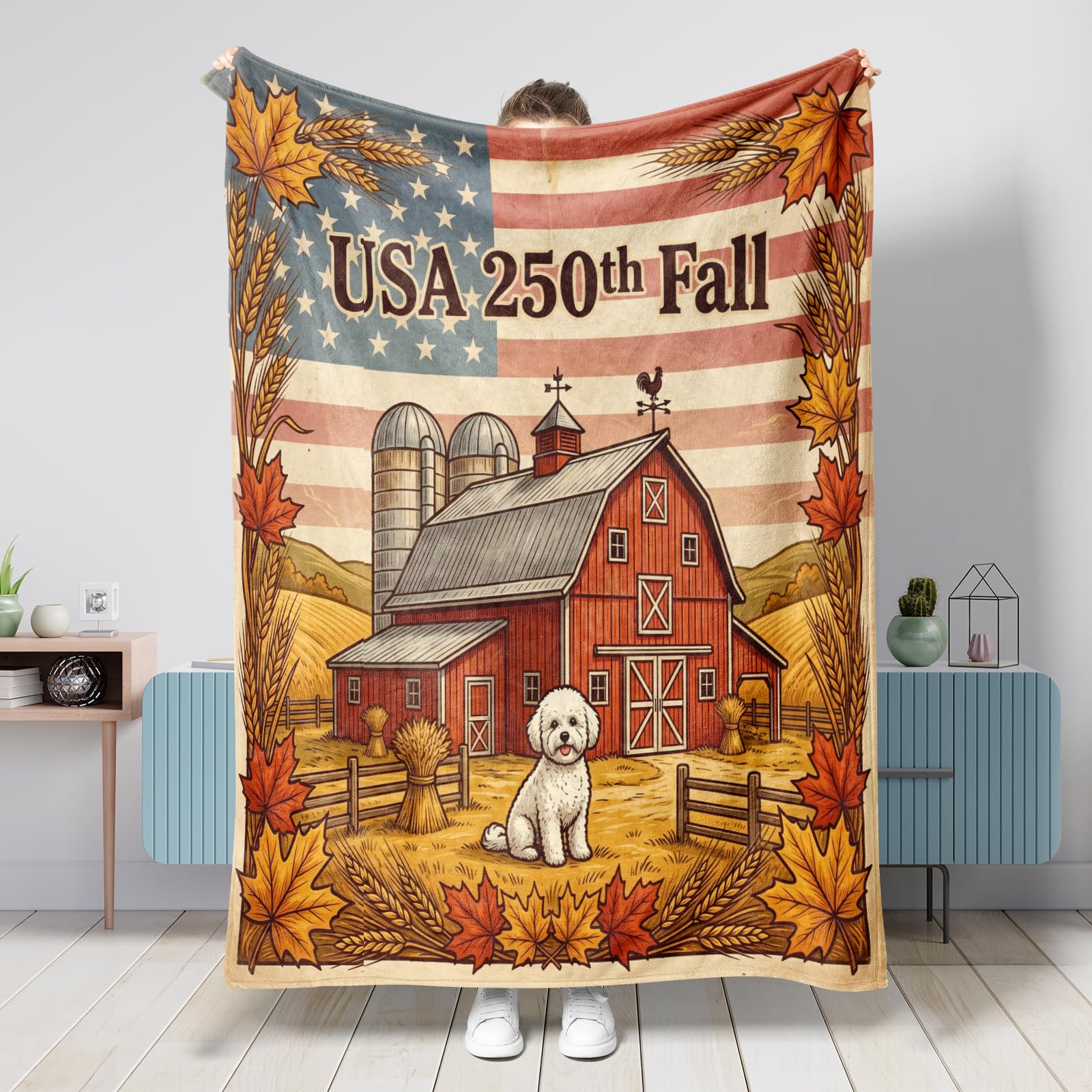 Couverture en flanelle motif ferme d'automne pour canapé et lit 152x203 cm