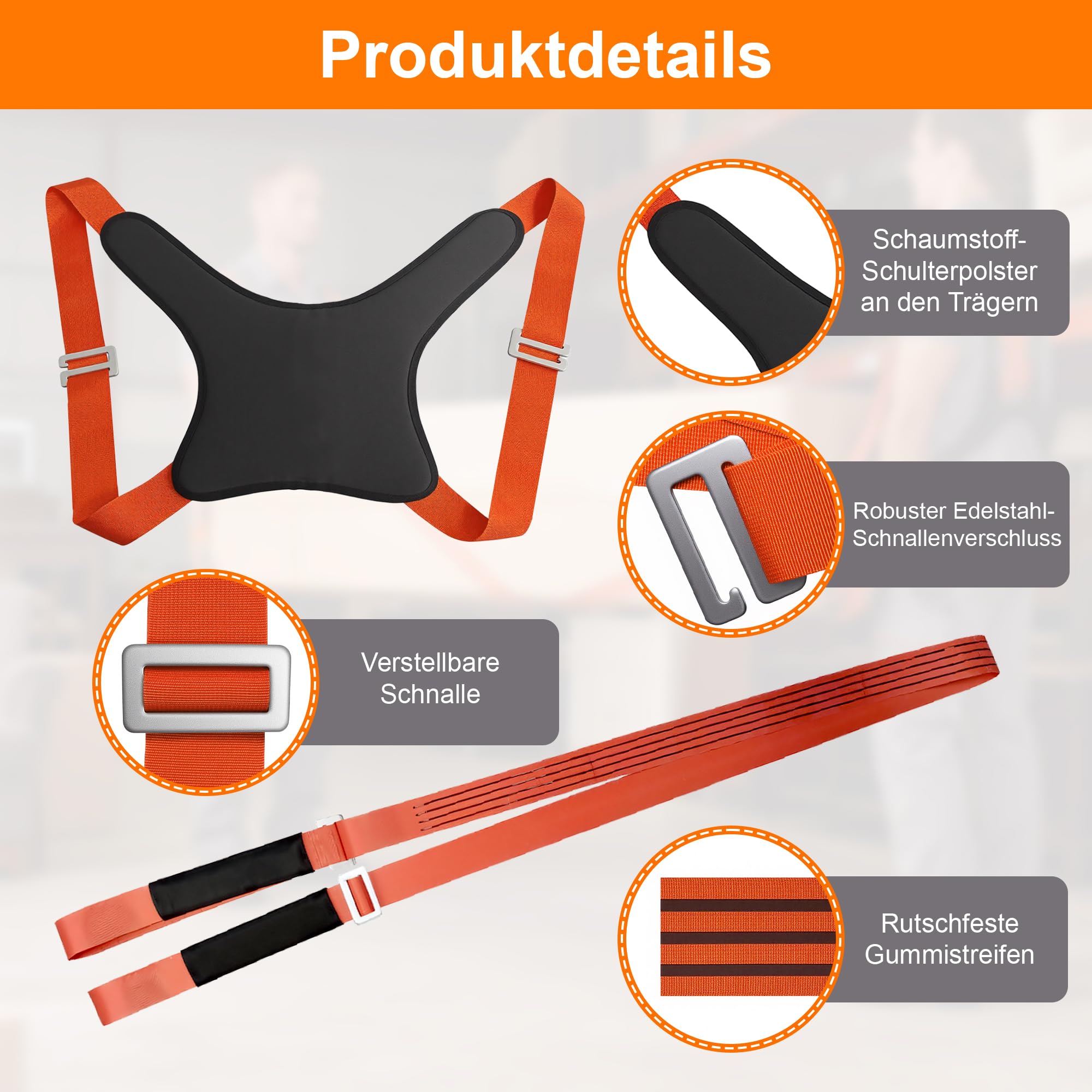 Tragegurte Umzug für 2 Personen - Möbeltragegurte aus Polyester mit Schulterpolster | Transportgurt für Möbel, Matratzen, Kühlschränke | Inkl. Anti-Rutsch-Handschuhe (380kg Traglast)