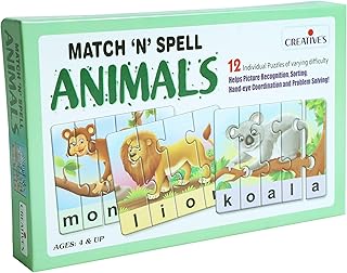 Creative's Match N Spell Animals Puzzle | Early Learning Toy | Educational Puzzle | Animals Picture With Name Puzzle For 4 & Up Kids