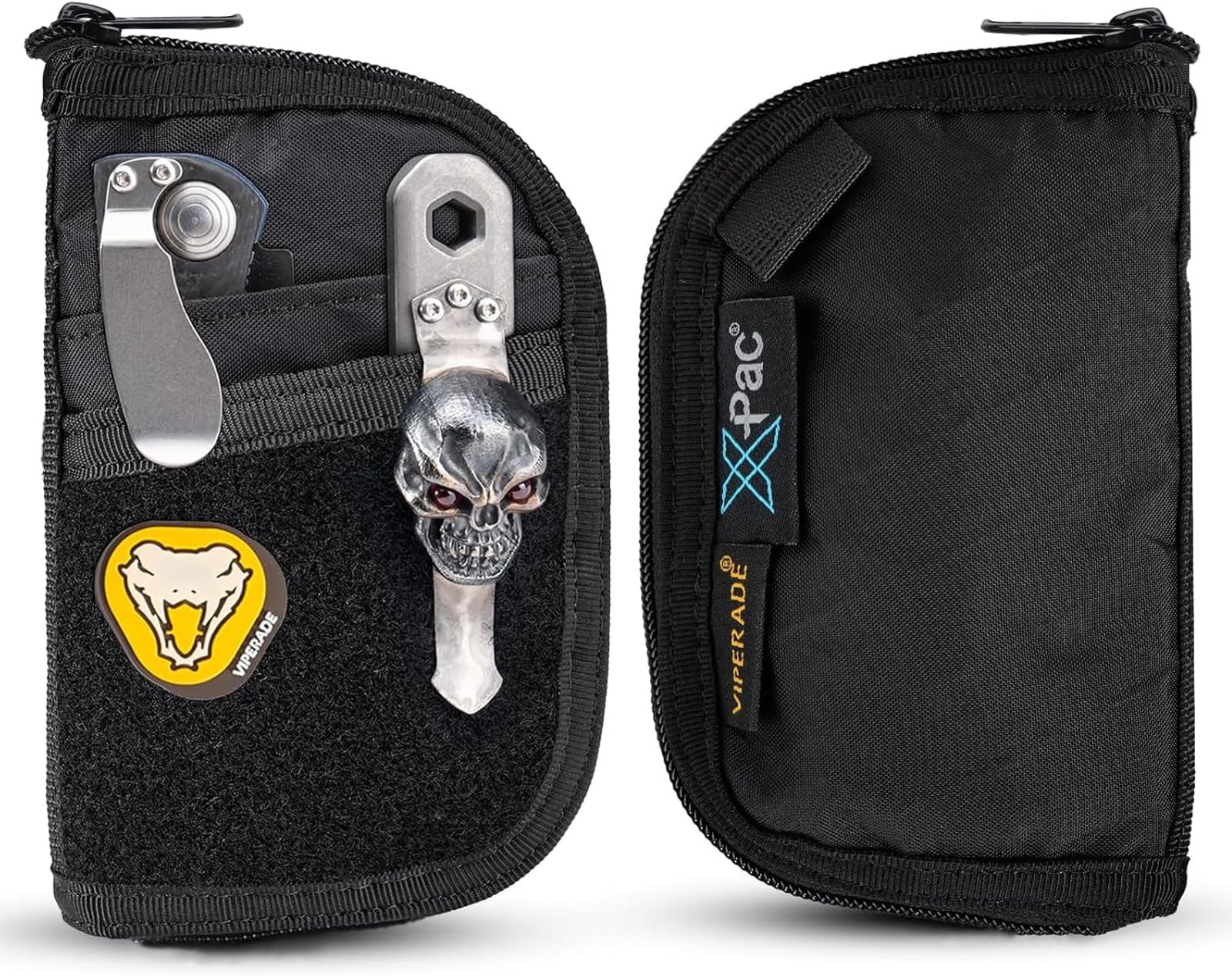 VIPERADE VE10 EDC Pouch Small Pocket Tool Pouch with 10 Compartments, Men's Pocket Organizer for Multitools, EDC Organizer with Patches Area for DIY (X-pac Black)