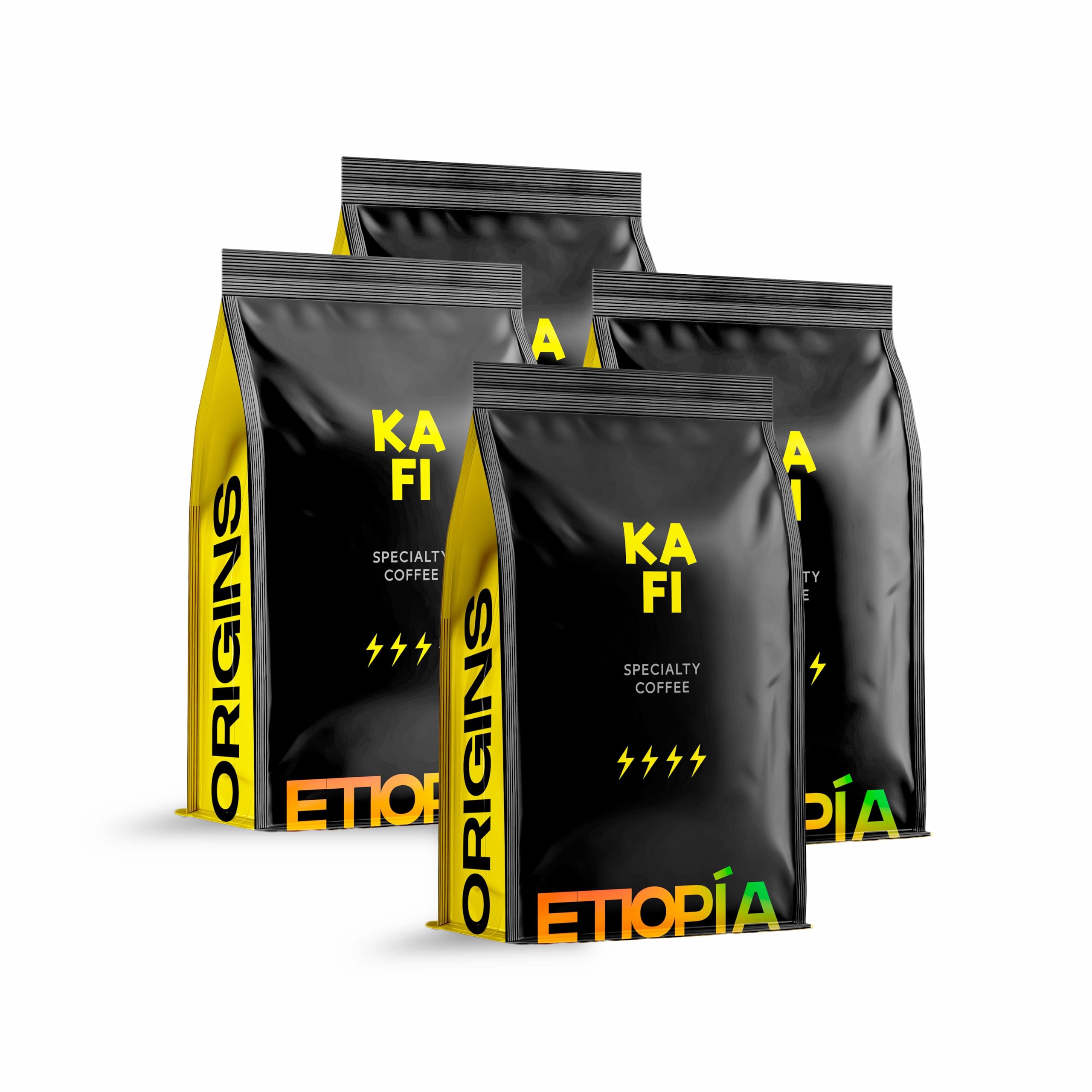 KAFI Café en Grano de Especialidad Etiopía 2kg (4x500g) - 100% Arábica Natural - Notas de Cacao, Flor de Té y Vainilla - Cuerpo Equilibrado - Ideal para Cafetera Superautomática y Molinillo