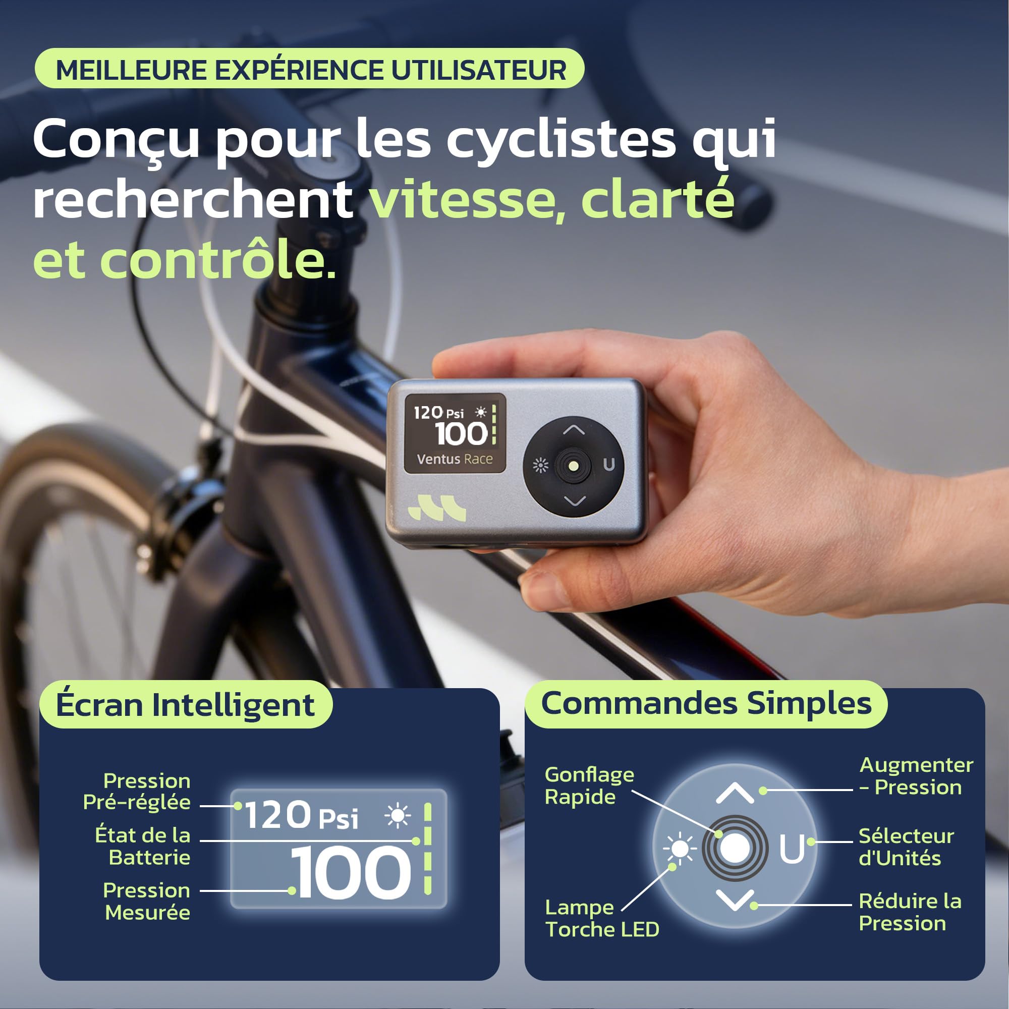Woowind Pompe a Velo Electrique 120 PSI 8,3BAR Gonflage Rapide Mini Compresseur sans Fil