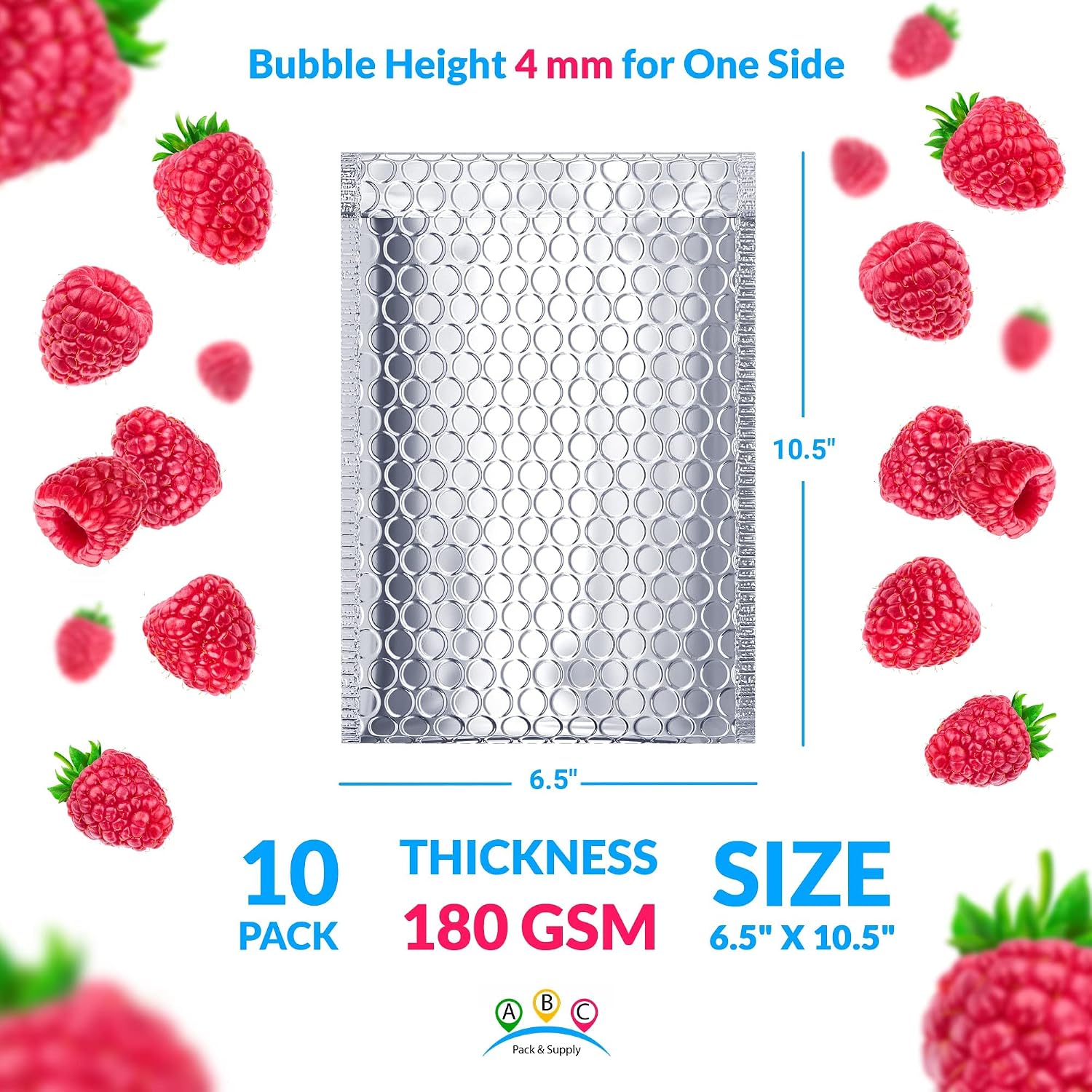 ABC PACK & SUPPLY Thermal Bubble Mailer, 6.5 x 10.5 Inch Metallic Foil Insulated Envelopes, 10 Pack Self Seal Waterproof Shipping Mailers for Cold Shipping Food, Cosmetics & Perishables