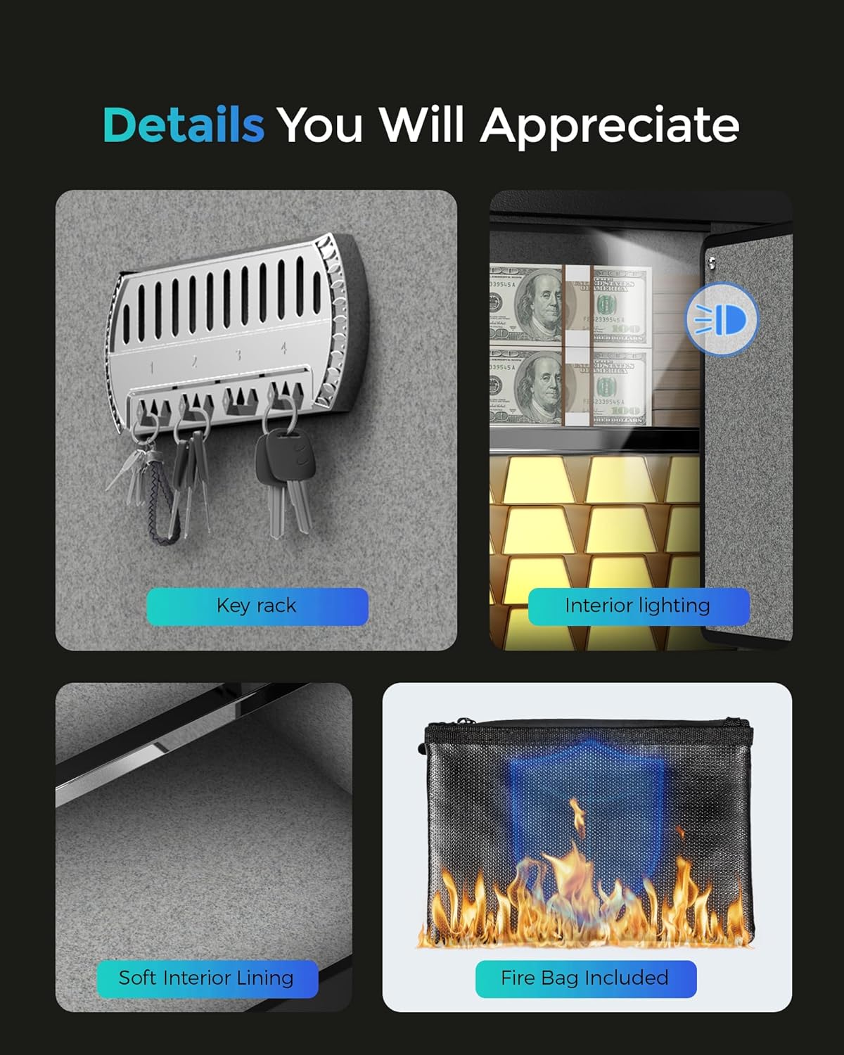 DAYI Biometric Fingerprint Safe Box, 2.0 Cubic Feet Home Safes with Fireproof Bag, Digital Touchpad Security Safe for Money Cash Documents, Dual Alarm System - DF-45 Plus2