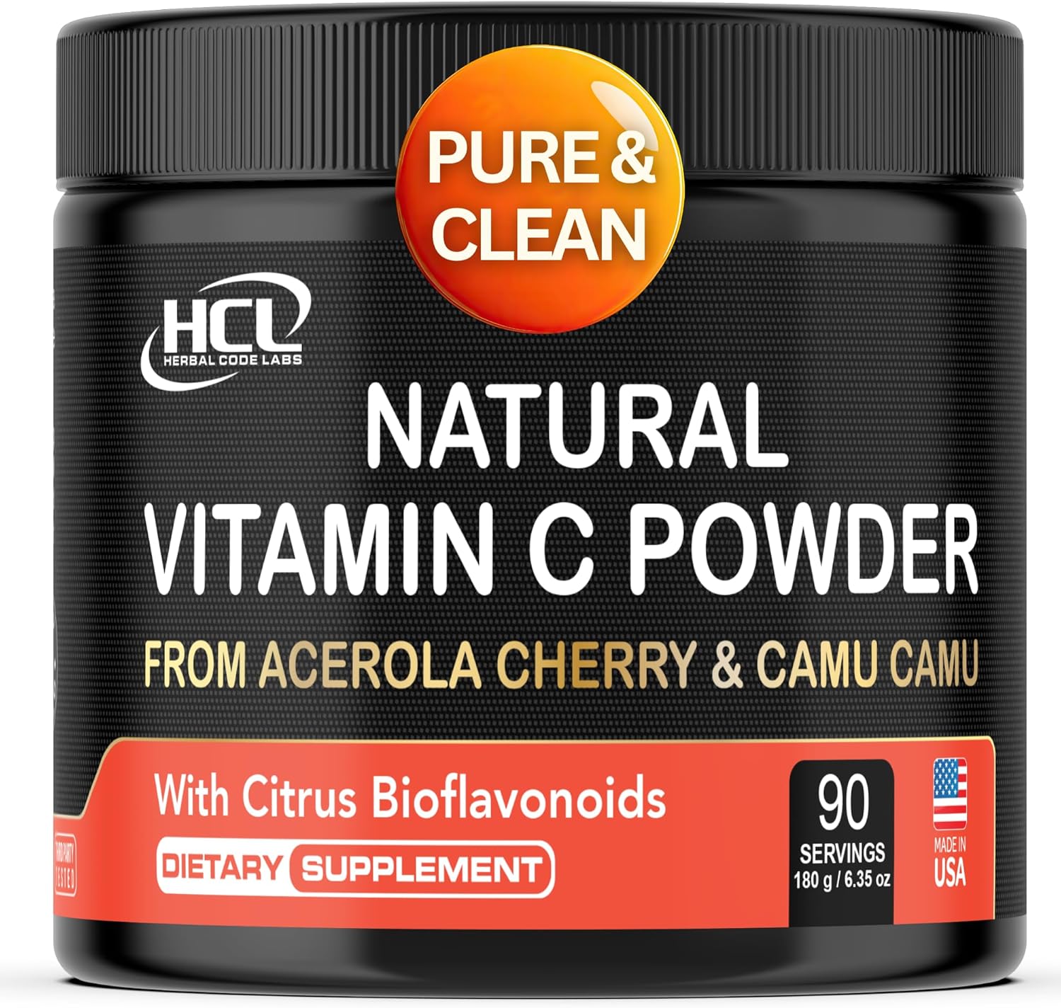 Natural Vitamin C from Acerola Cherry & Camu Camu Powder - High Absorption with Citrus Bioflavonoids - Immune System & Collagen Booster - Anti Aging Skin Vitamins Made in USA 90 servings
