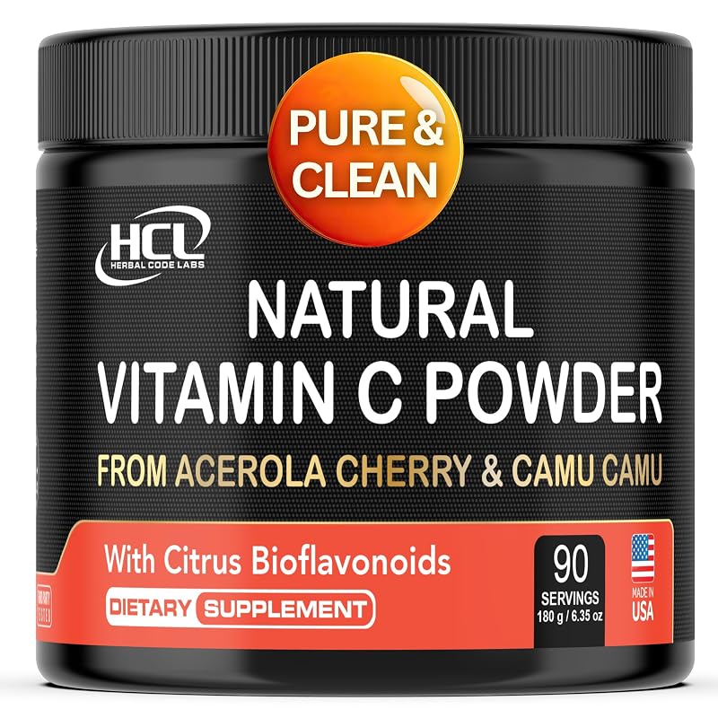 HCL HERBAL CODE LABS Vitamina C em pó com acerola 1.000 mg, camu-camu 500 mg e bioflavonoides cítricos 250 mg — 90 porções