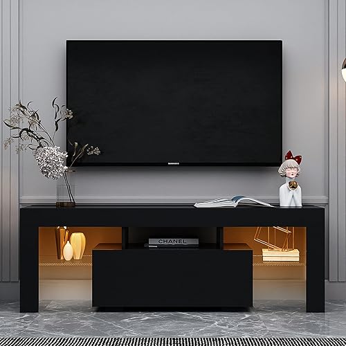 Miniatura 22 de Soporte de TV contemporáneo blanco y negro para televisores de hasta 80 pulgadas, mesa central de consola de TV de estilo único con 3 gabinetes de