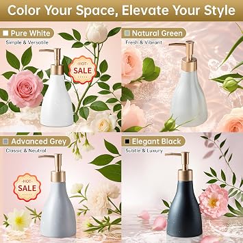 Gold Dispenser Bottle for Bathroom Countertop, Ceramic Black Dish Soap Dispenser for Kitchen Sink Soap Pump Lotion, Modern Hand Soap Dispenser with Gold Pump for Liquid Laundry Shower 280ml
