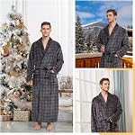 Mens Fleece Plush Plaid Bathrobe Warm Spa Full-length Big and Tall Robe for Men