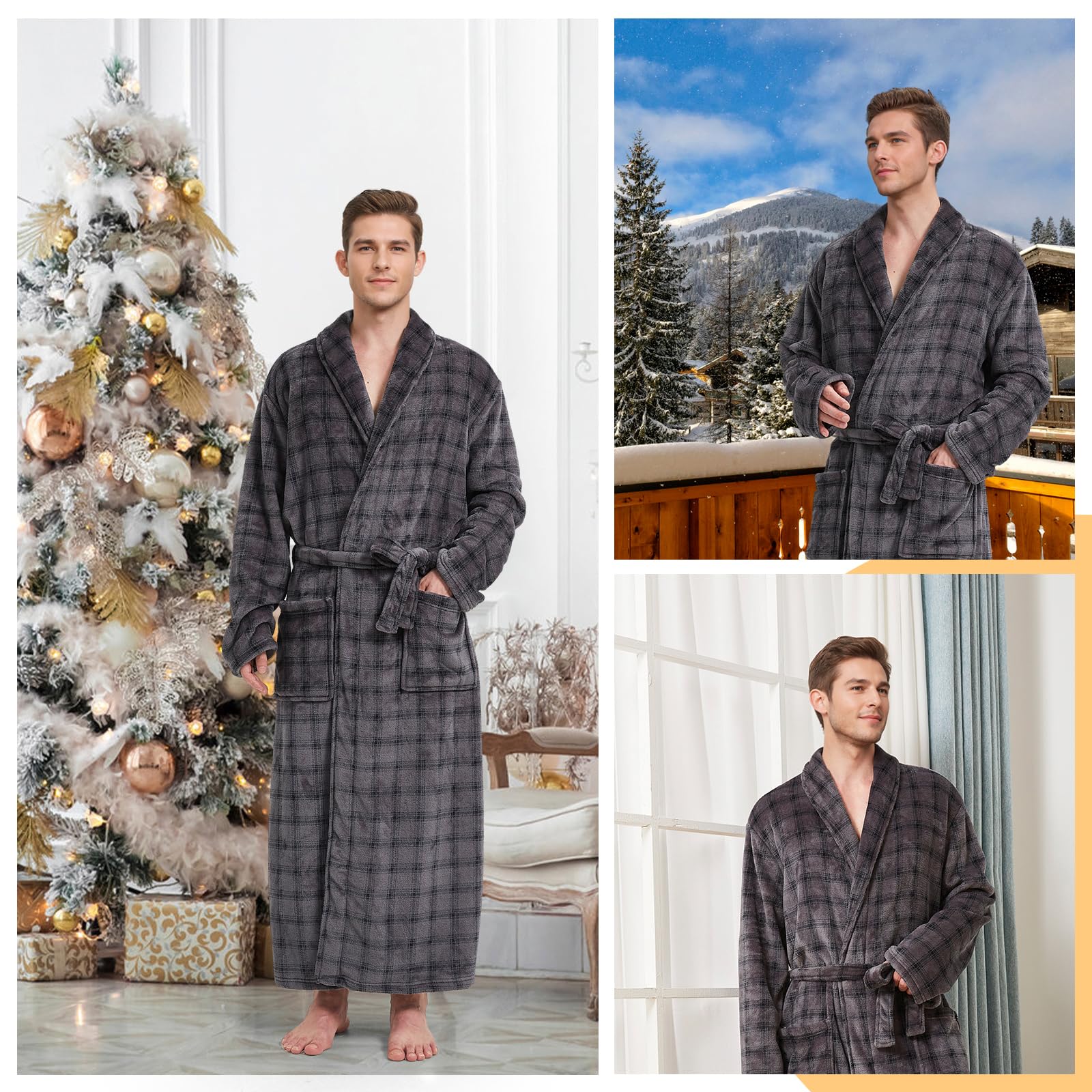 Peignoir de bain en polaire pour homme avec col châle