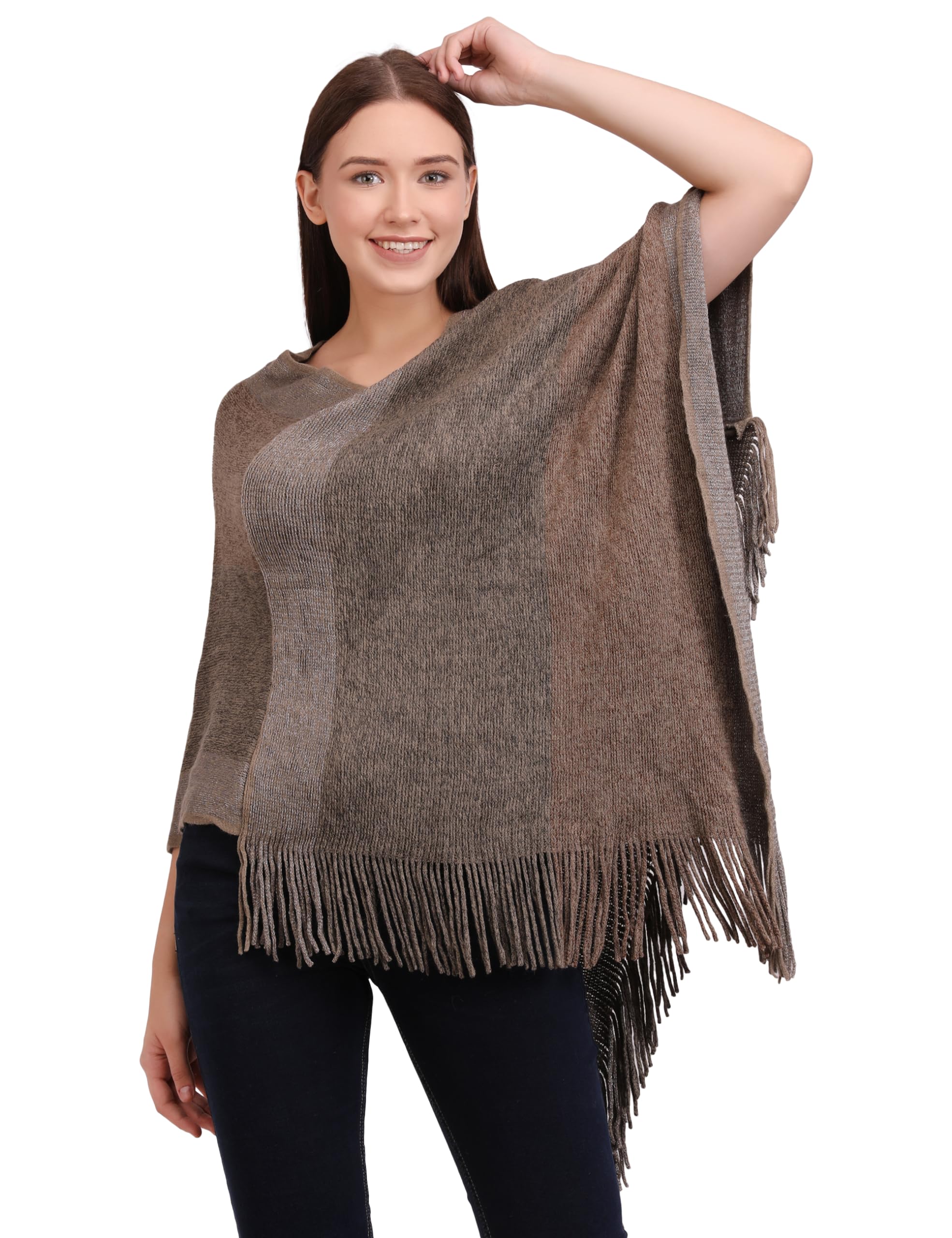 manra Women V-Neck kashmiri poncho SC 09 (FAWN)-picture-41