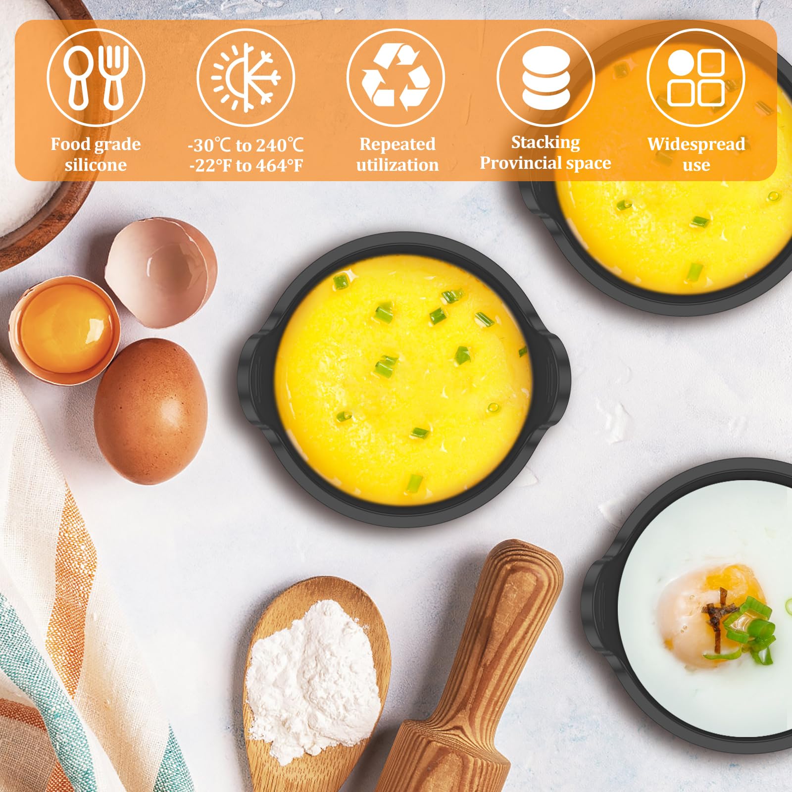 Gepocheerde eierkoker | 3 siliconen eierstroperij kookbekers | Airfryer eierbeker, hittebestendige luchtfriteuse voeringen, Airfryer eierdop voor het koken van eieren
