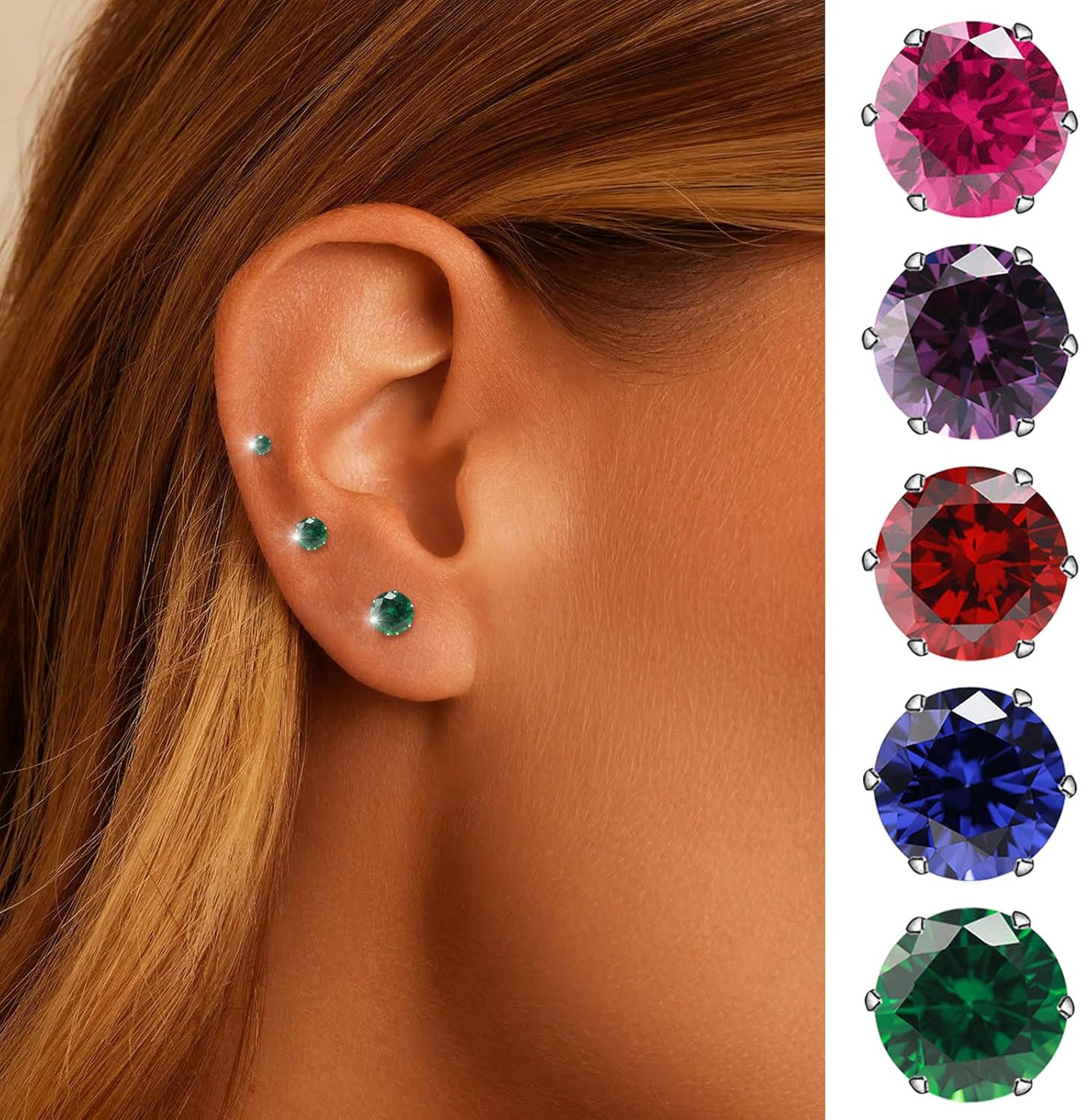 Tiny Flat Back Stud Earrings for Women, 2/3/4mm Hypoallergenic Brilliant Cut Round Cubic Zirconia Earrings Surgical Steel Cartilage Jewelry for Women Helix Tragus Earlobe - Image 5
