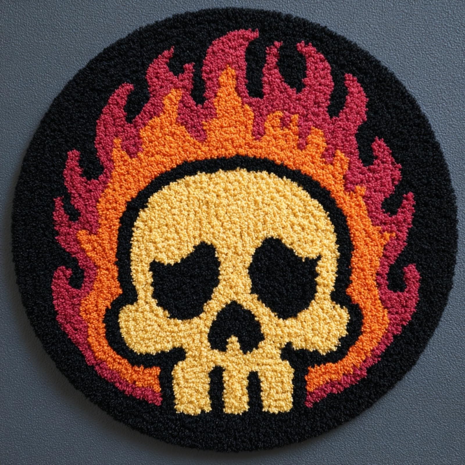 WallustrioaW Latch Hook Kits for Adults,Flaming Skull,Rug Making Kit DIY Craft Latch Hook Rug Set Tapestry Cushion Pre-Printed Patterns,50x50cm