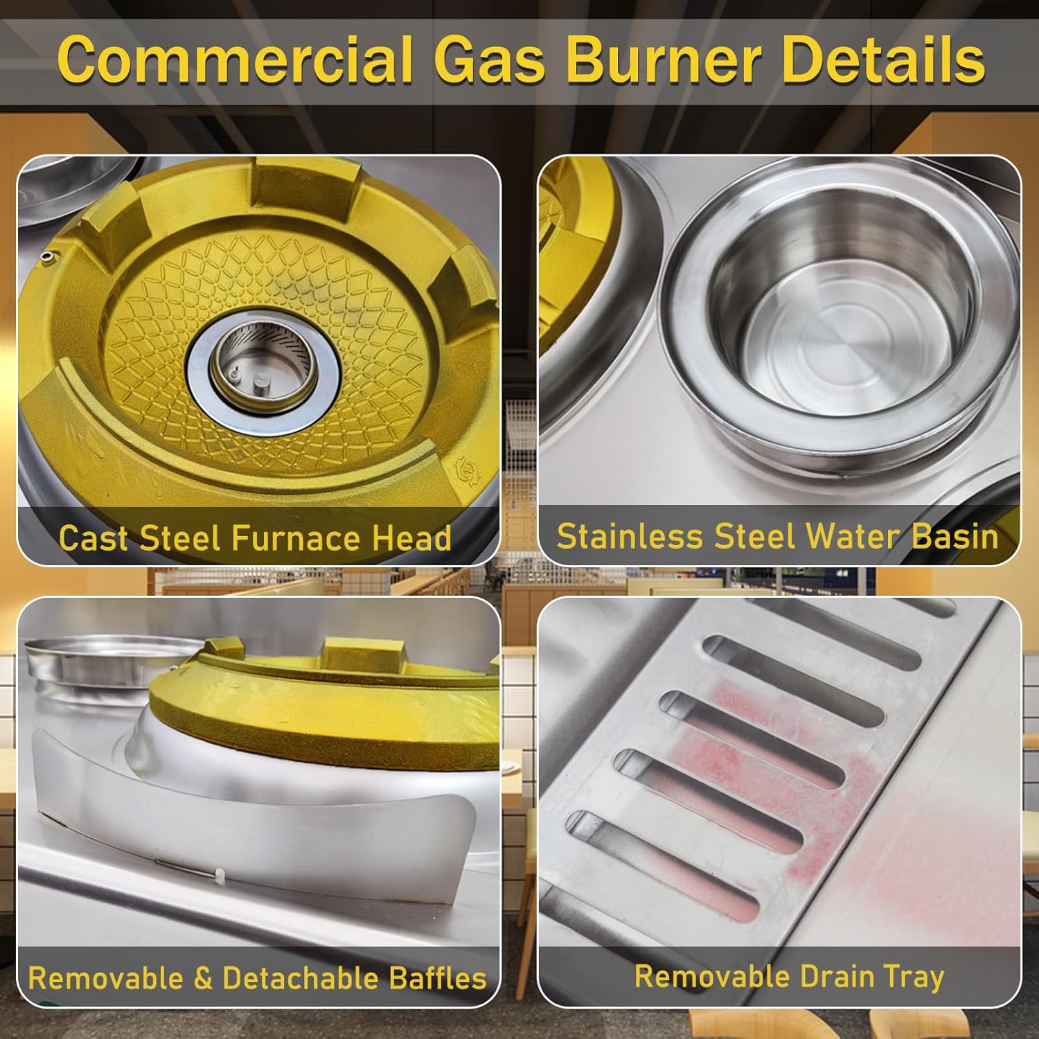 Commercial Stove Chinese Gas Wok Range Burner 85300 BTU Heavy-duty Stainless Steel Cooker Liquefied & Natural Gas Compatible Double Stove with Water Basin for Chinese Cooking 110V