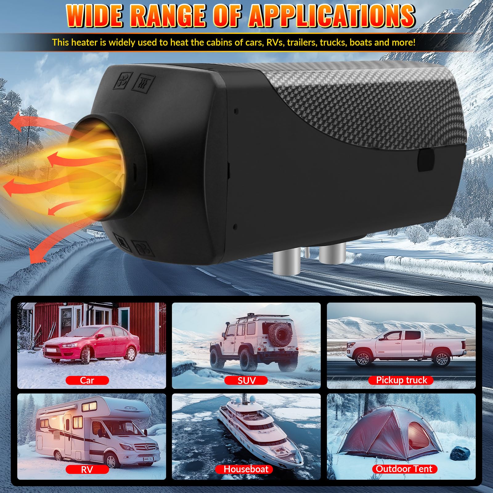 VELPAX Calentador Diésel Portátil Todo en Uno 12V 5KW,Bluetooth App Calentador de Aire Diesel 0,16-0,52 L/h LCD de Control Remoto,Adecuado para Autocaravanas,Coches,Camiones,Autobuses
