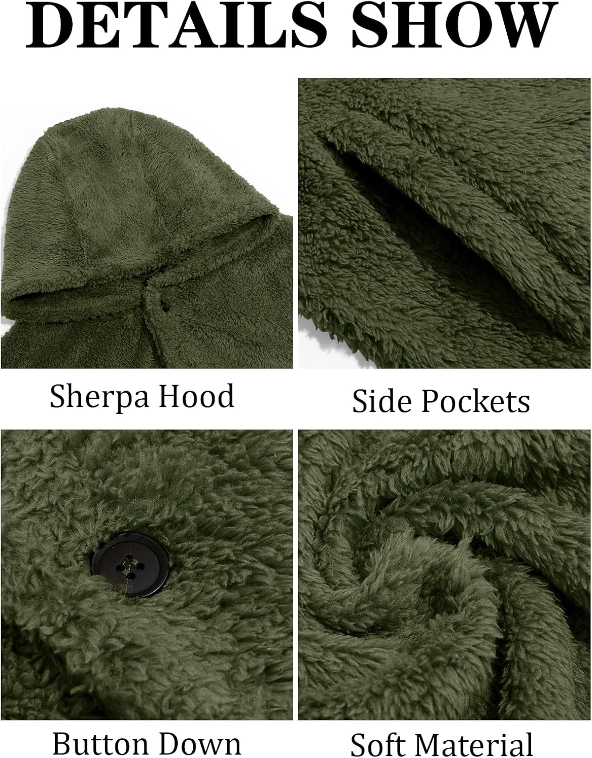 PASLTER Mens Fuzzy Sherpa Jacket Fluffy Fleece Open Front Cardigan Button Down Coat Winter Warm Thicken Lined Outwear - Image 5