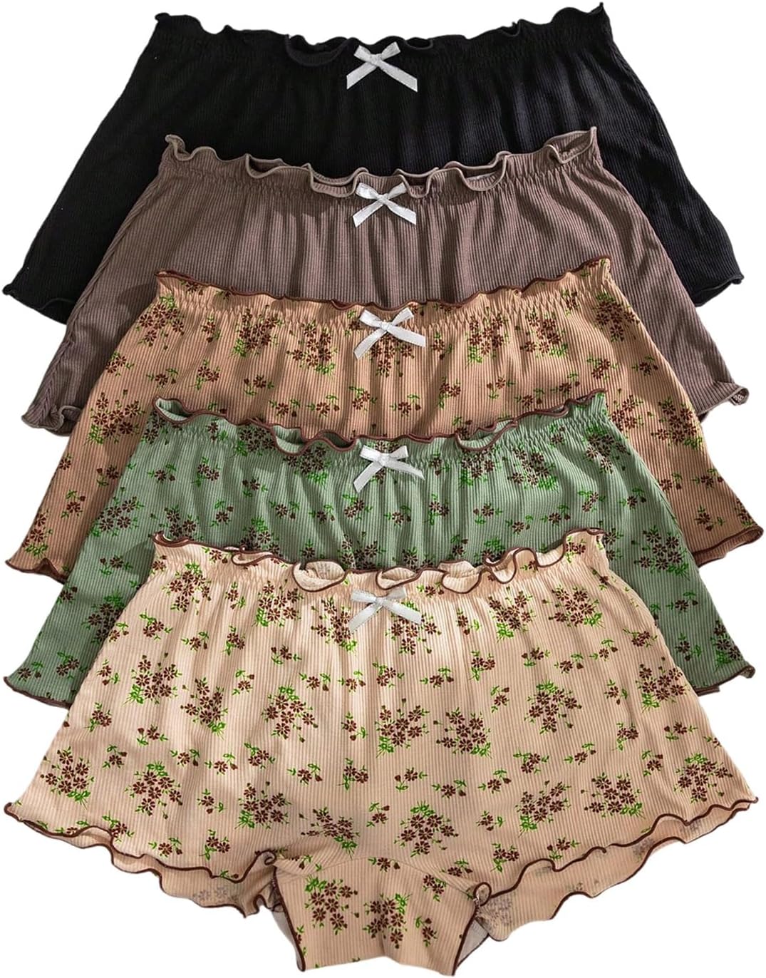 SOLY HUX Women's Floral Boyshorts Underwear 5 Packs Bowknot Low Rise Comfortable Panties