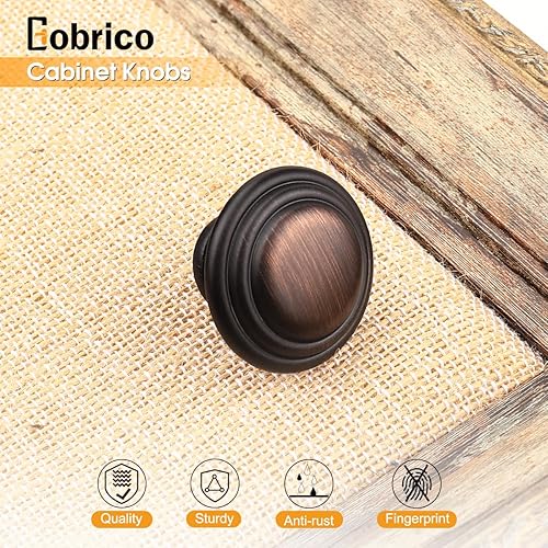 Miniatura 6 de Gobrico Paquete de 10 pomos plegables de bronce aceitado de 1-38 pulgadas con anillo superior recto para armario de cocina, tiradores de aleación de