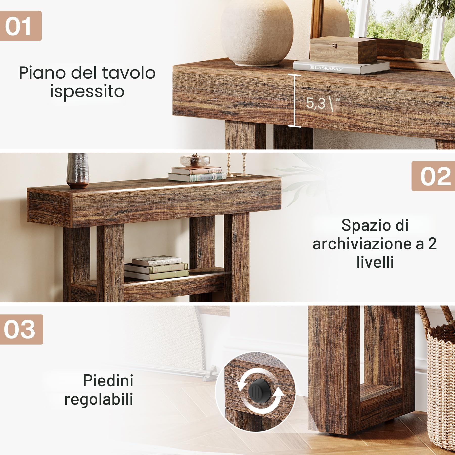 Tribesigns Tavolo consolle da 105 cm, sottile divano a 2 livelli, mobili d'ingresso con ripiani, marrone rustico | Mobile da ingresso stretto a 2 ripiani con ripiani per corridoio, ingresso, soggiorno, facile da montare, marrone rustico
