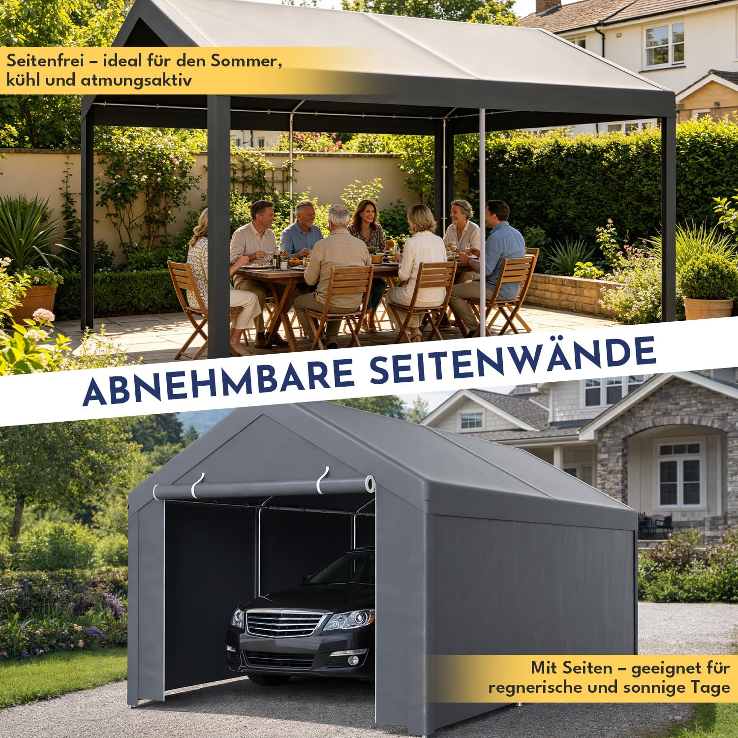 Tenda per garage impermeabile 3x4 m con pareti laterali rimovibili struttura tubolare in acciaio
