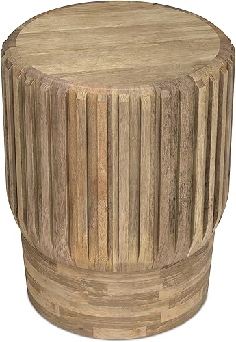 Miniatura 32 de SIMPLIHOME Demy - Mesa auxiliar redonda de metal y mango macizo de 18 pulgadas de ancho en color natural/negro, con parte superior de madera de