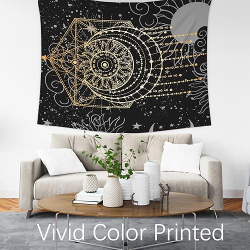 Miniatura 3 de Berkin Arts Tapiz decorativo con signos místicos ocultos dorados, símbolos para colgar en la pared, telón de fondo estético, sol, luna, estrella,