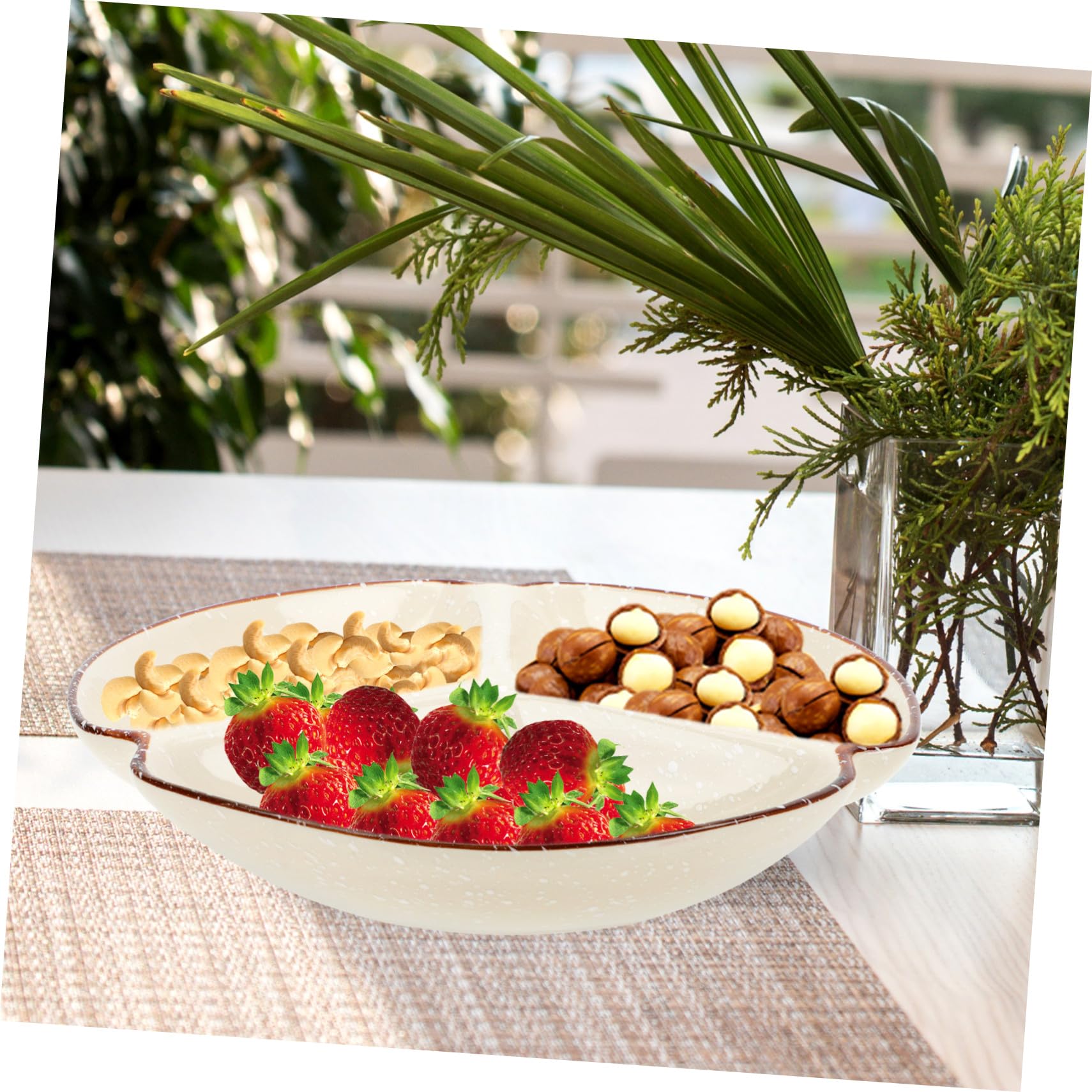 OUNONA Keramik Snackschale mit 3 Fächern Glatte Runde Kanten Design für Picknick und Zuhause 9-zoll Servierplatte aus Keramik