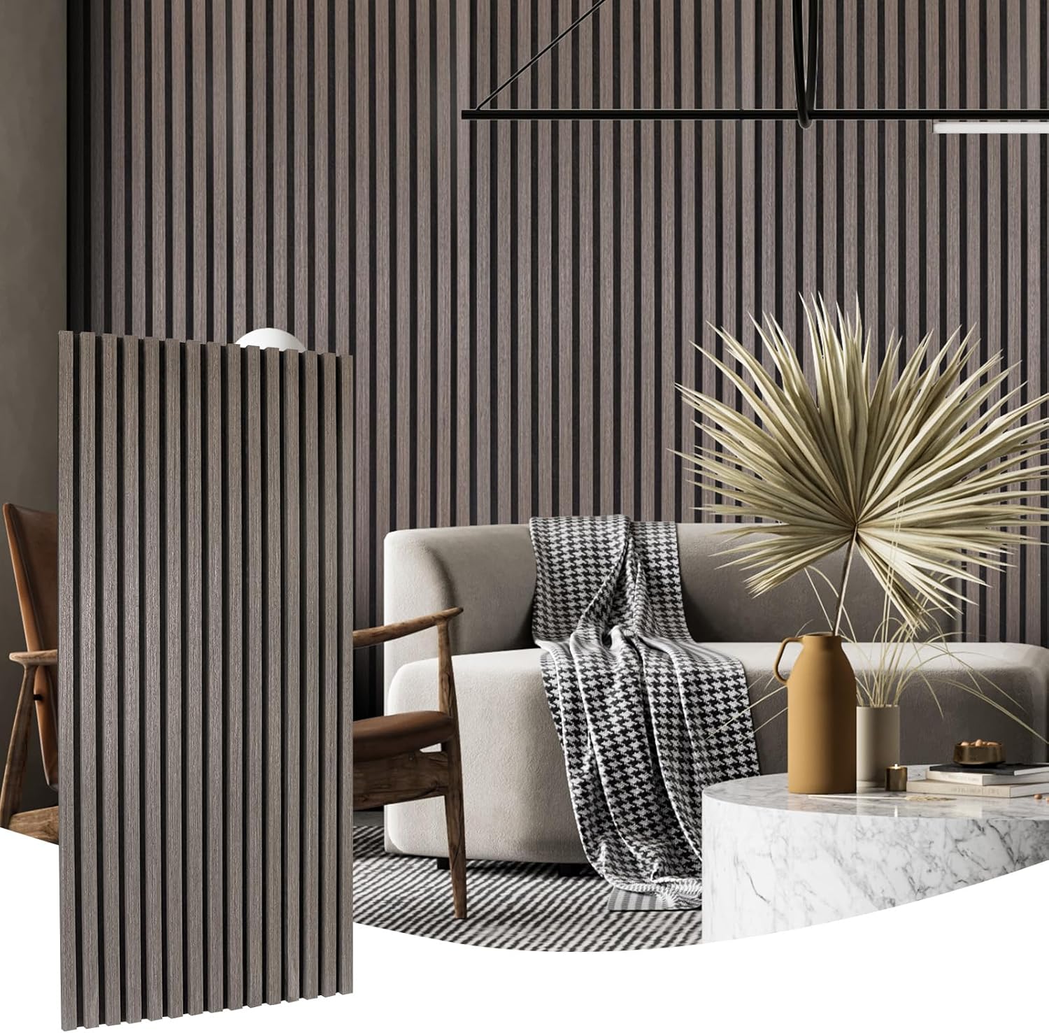 Yun-aeon Walnut 4 Pack Wood Slat Acoustic Panels 47.2 x 23.6 Inch 3D Fluted Design for Sound Absorbing Wall and Ceiling Noise Reduction Home Theater Office Modern Decor