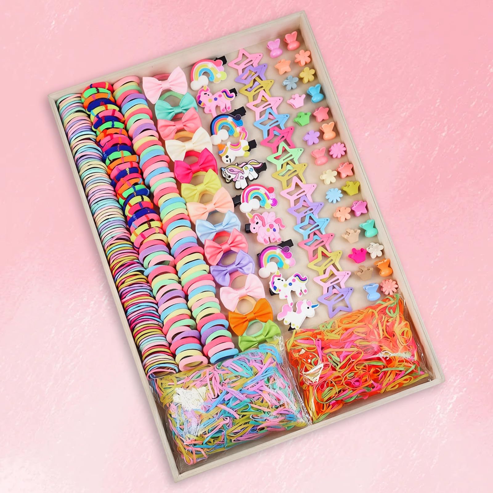 895 Pcs Hair Bands Kit, Elastic Hair Ties for Little Girls, Cute Hair Clips