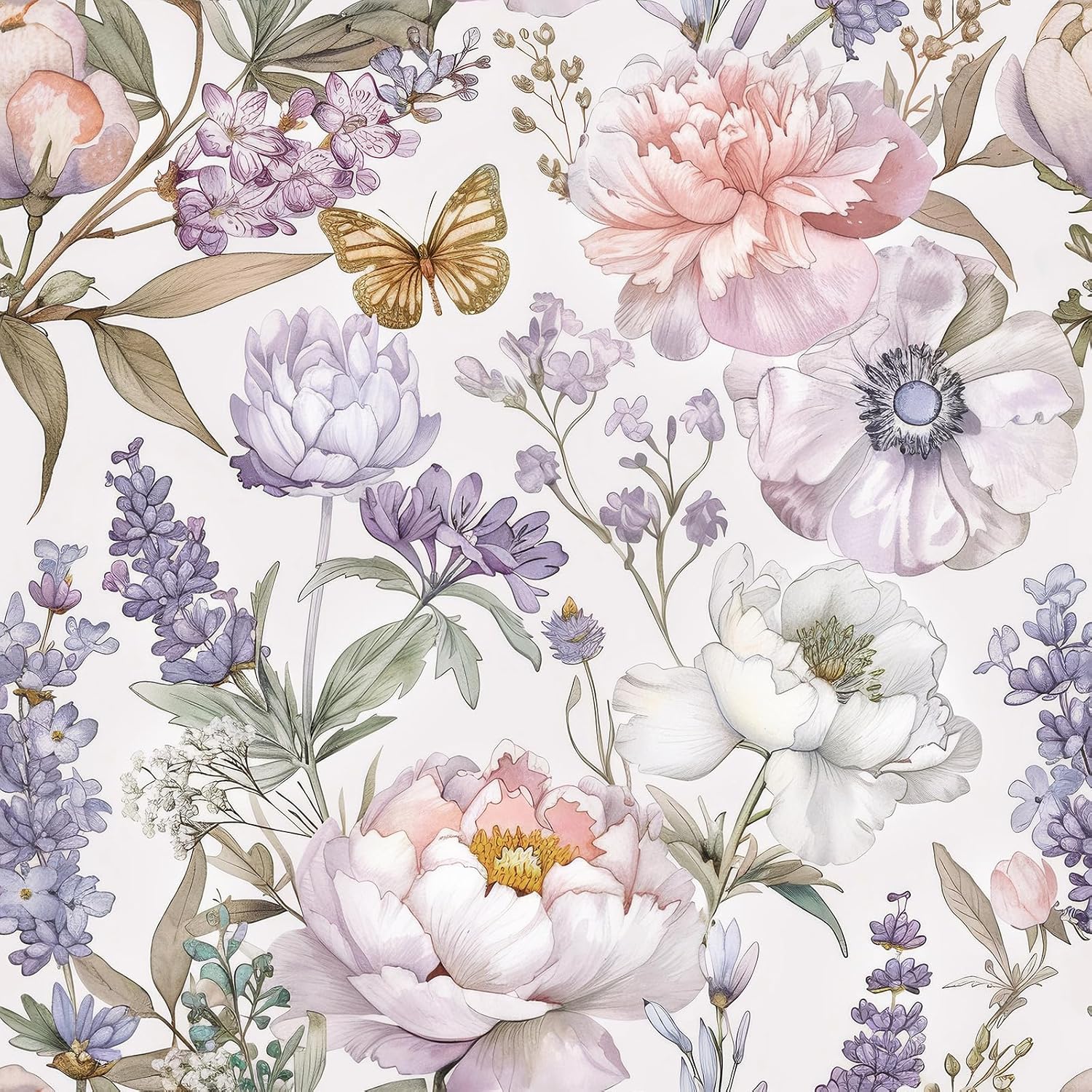 17.5x393 Pink Floral Peel and Stick Wallpaper Designs Watercolor Purple Gold Butterfly Vintage Contact Paper Floral Lavender Flower Girl Nursery Wallpaper Sage Green Peony Renter Friendly