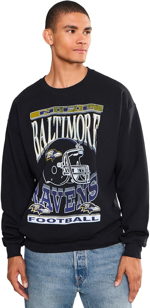 Мужской флисовый свитшот Junk Food Clothing NFL Baltimore Ravens Helmet, цвет: Чёрный