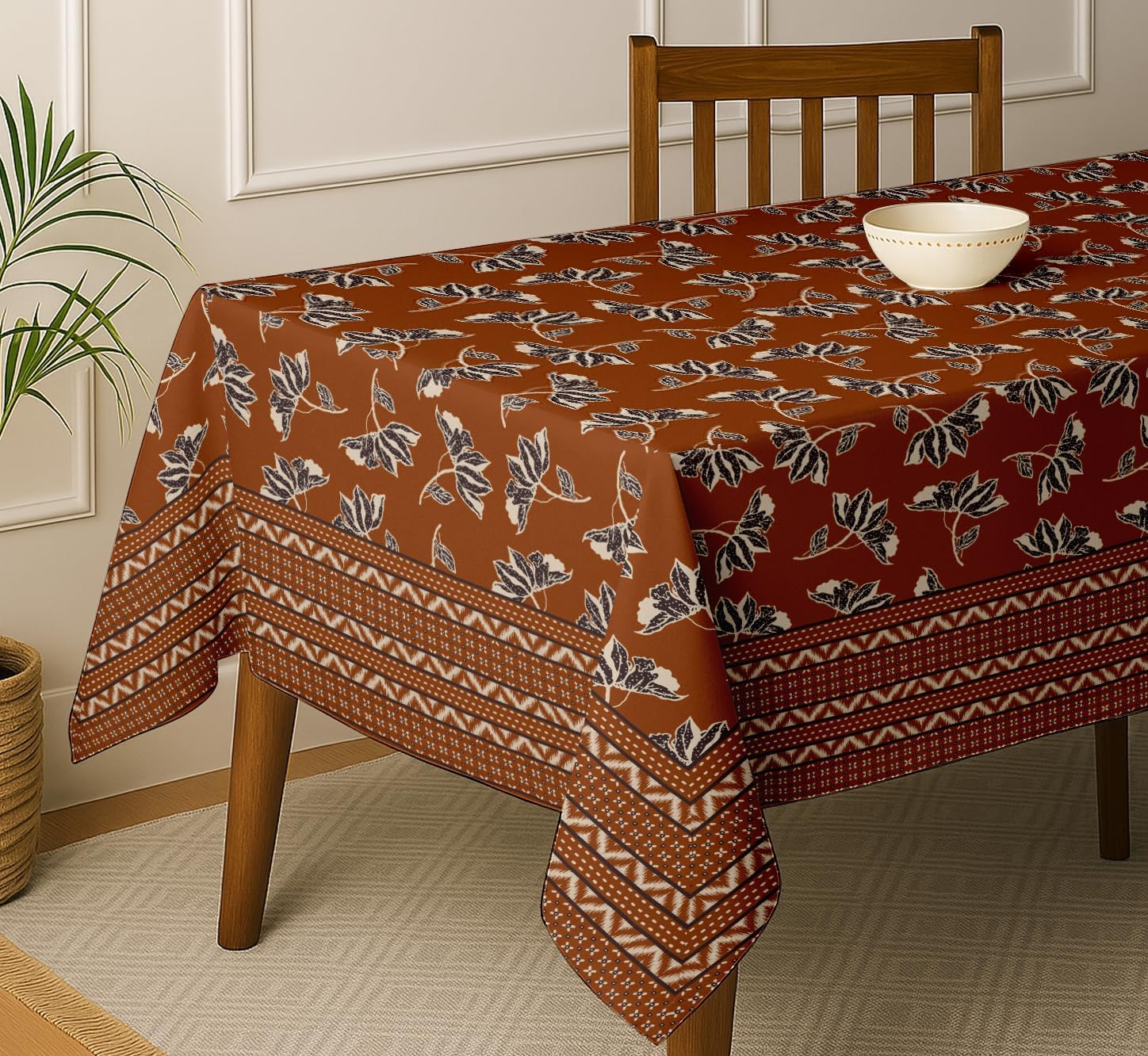 Floral Design Tablecloth- Brown 60x60 Inch Cotton Twill Dining Table Cover, Perfect for 4 Seater Tables, Durable, Protective & Washable, Ideal for Everyday Use, Festive Occasions & Gathering