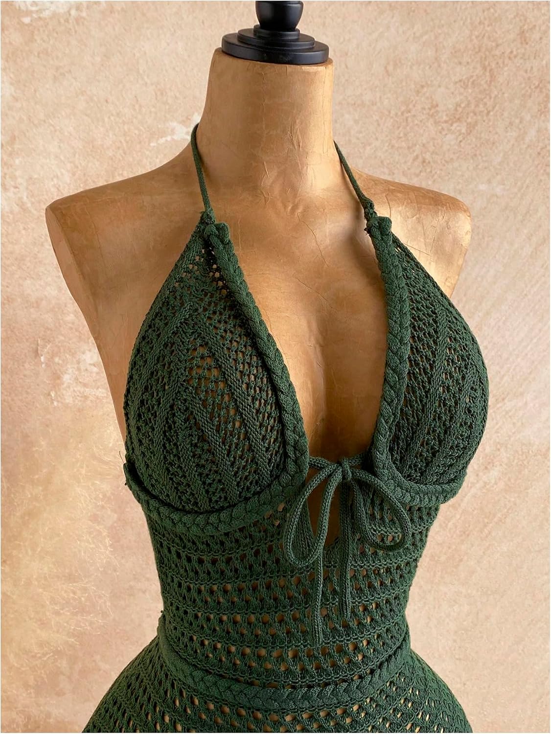 GORGLITTER Women's Crochet Halter Shorts Bodysuit Backless Sleeveless V Neck Rompers Open Back One Piece Jumpsuit Unitard
